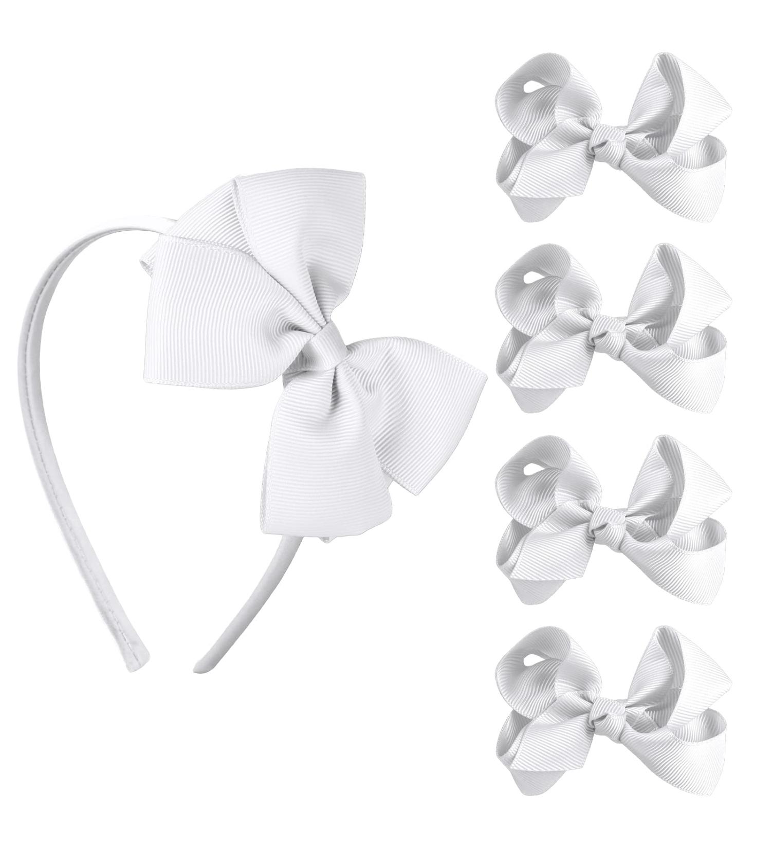 Sibba Toddler Headband Set - 1 PC Headband with Cute Bow Ties and 4 PCS Bowknot Hairpins in White - Perfect Hair Accessories for Easter Day and Baby Party - Buy Online on GoSupps.com