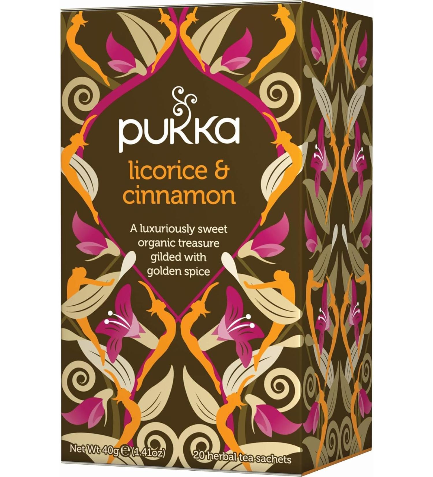 Pukka Herbs Organic Herbal Tea Box Caffeine Free - Licorice and Cinnamon - 4 Packs x 20 tea bags - 80 tea bags - Buy Online on GoSupps.com