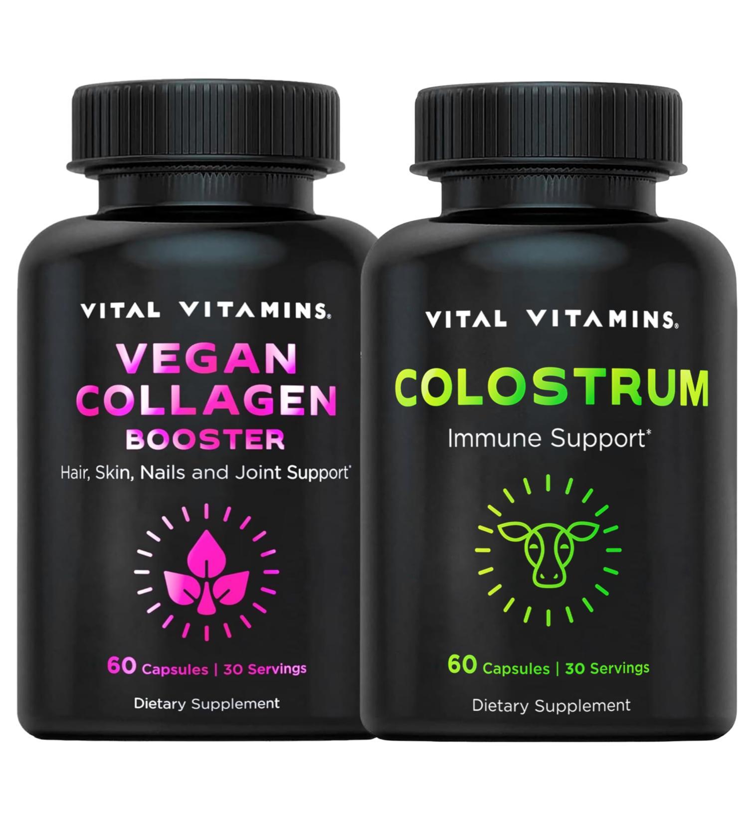 Vital Vitamins Vegan Collagen Booster Capsules + Colostrum Capsules Supplement - Buy Online on GoSupps.com