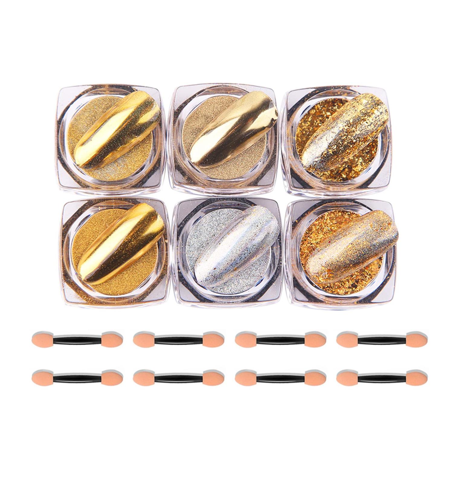 Chrome Nail Powder 6 Boxes - Aurora Magic Mirror Effect Holographic Glitter Sequins for DIY Nail Art - Gold - Buy Online on GoSupps.com