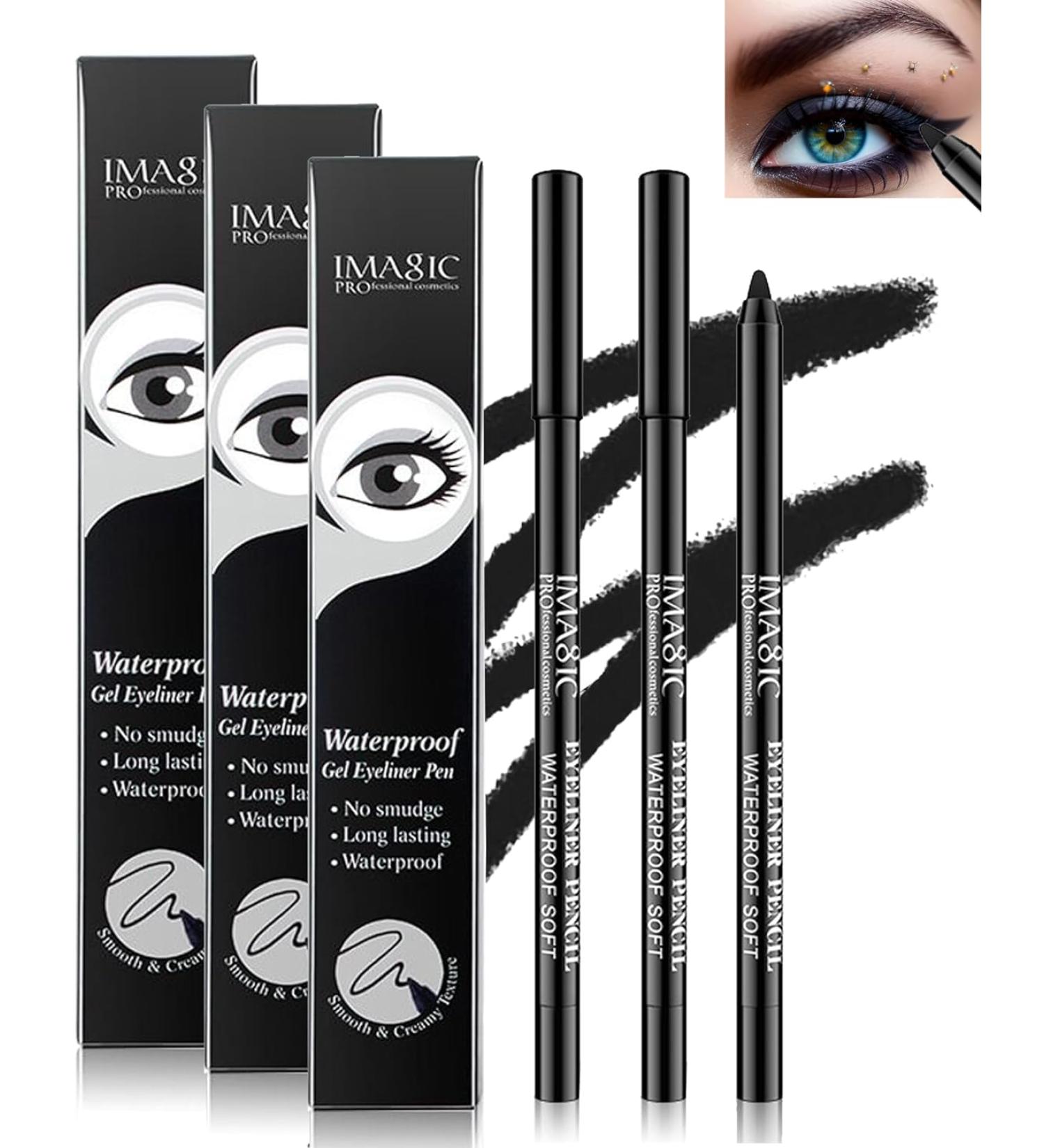 LYSdefeu Waterproof Smudge-proof Gel Eyeliner Pencil - BLack - Pack of 3 - Buy Online on GoSupps.com