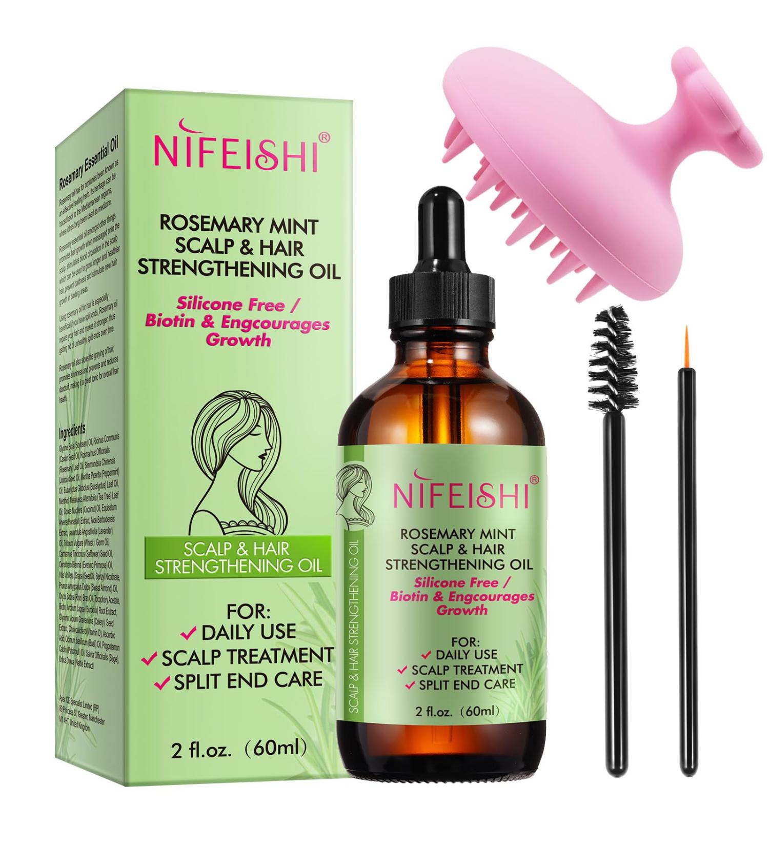 Rosemary Oil for Hair Growth - Strengthening Oil & Silicone Scalp Massage Brush | 60 ml - Buy Online on GoSupps.com