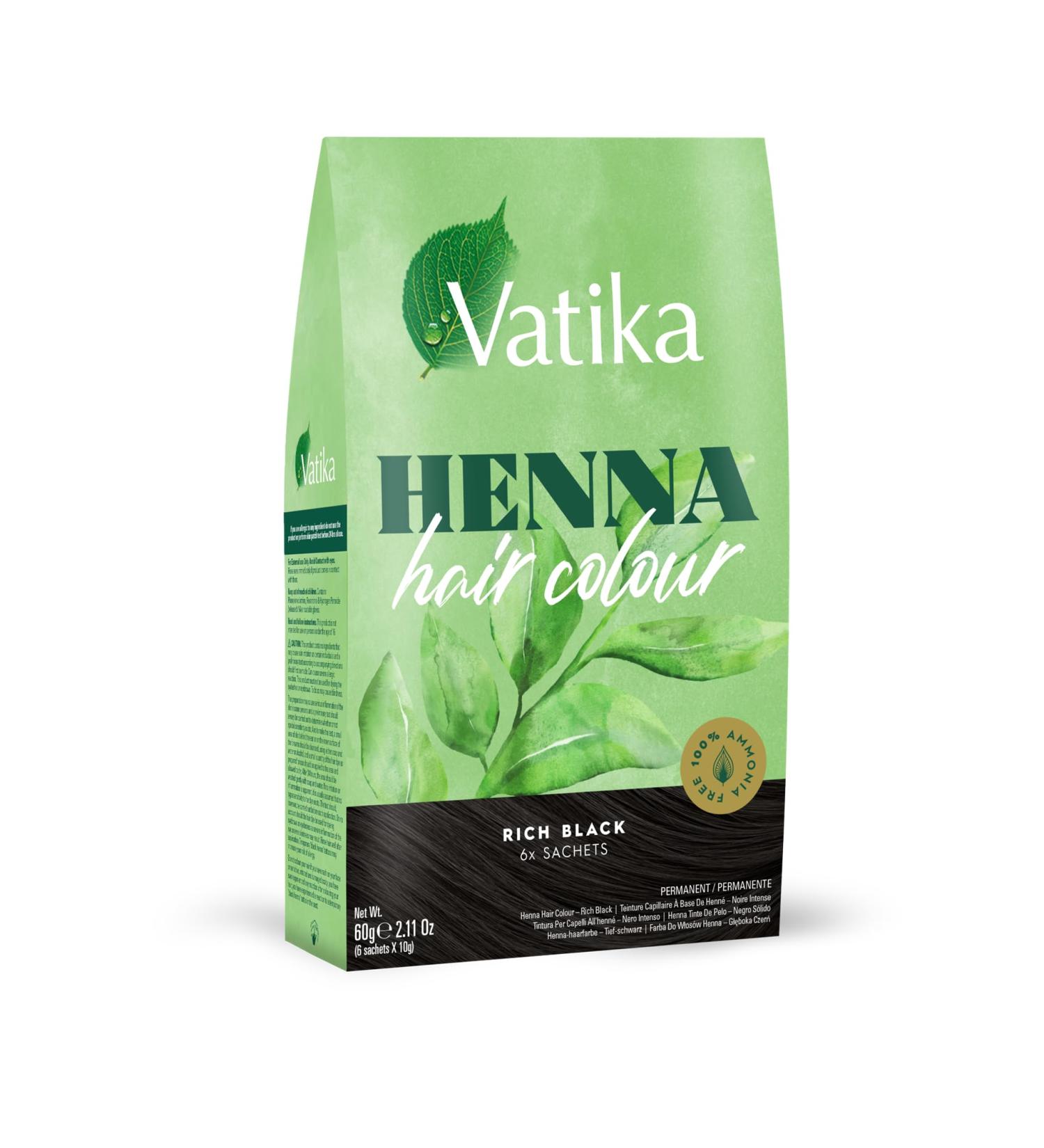 Vatika Henna Coloration Cheveux Naturel Noir - 6 sachets de 10g avec Coloration Cheveuxbio caf & grenade pour couleur et brillance renforce et nourrit les cheveux sans ammoniaque