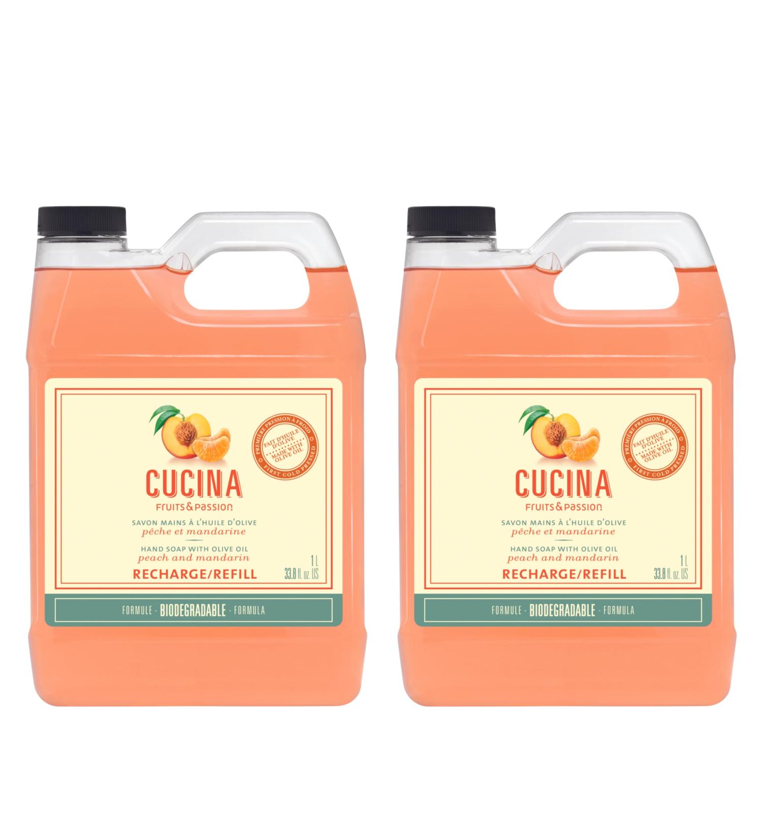 Cucina Fruits & Passion Peach and Mandarin Hand Soap 33.8 fl oz Refill Made in Canada - 2 Pack - Buy Online on GoSupps.com