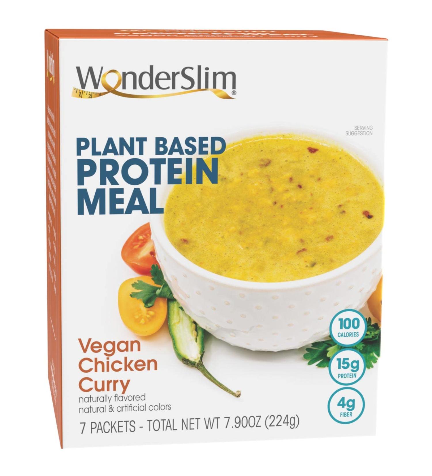 WonderSlim Vegan Chik'n Curry Meal - 100 Calories, 15g Protein, 4g Fiber (7ct) - Buy Online on GoSupps.com