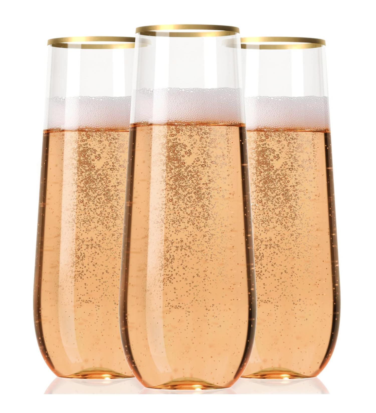 30 Plastic Stemless Champagne Flutes with Gold Rim - Disposable & Unbreakable 9 Oz Glasses | Reusable & Shatterproof for Weddings, Birthdays, Parties - 30 Count - Buy Online on GoSupps.com