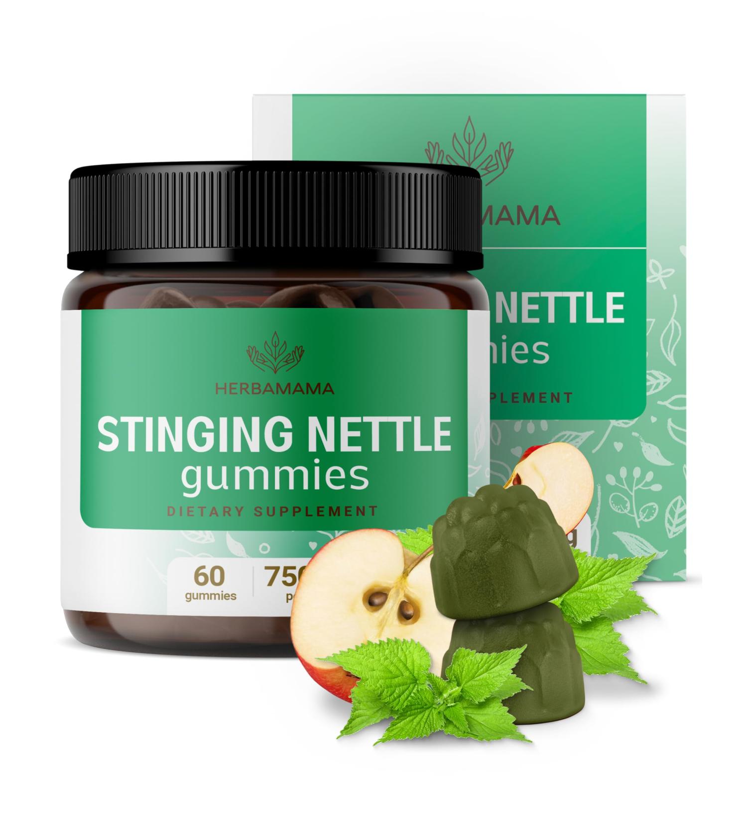 HERBAMAMA Stinging Nettle Gummies - 7500mg Stinging Nettle Root Extract for Urinary Tract Support for Women & Men - Vegan Non-GMO Urtica Dioica Supplement - 60 Pectin-Based Apple-Flavored Chews - Buy Online on GoSupps.com