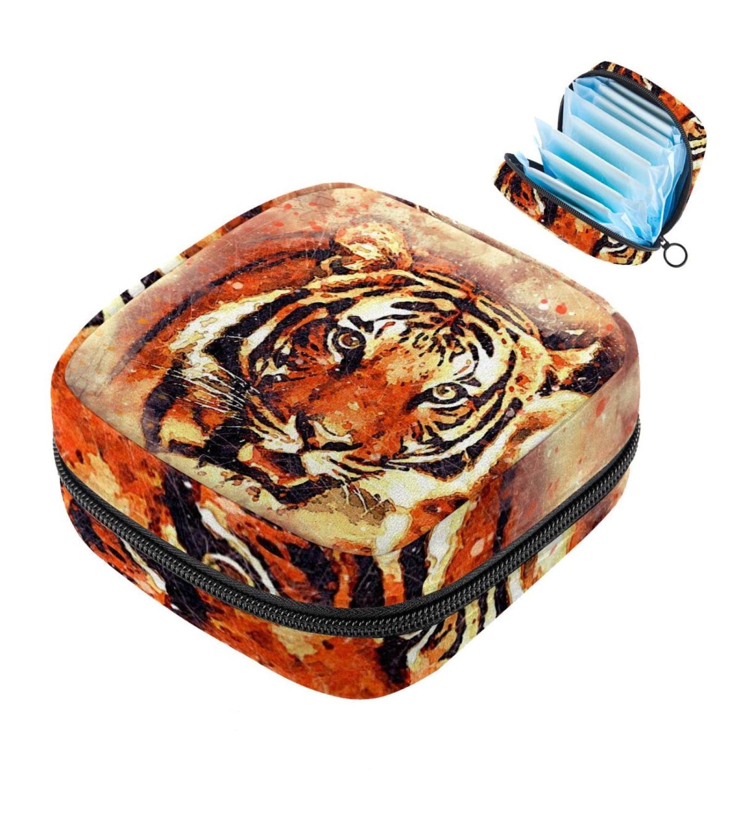 Stylish Menstruation Pad Bag with Zipper - Abstract Tiger Portrait | Women's Tampon & Napkin Organizer - Buy Online on GoSupps.com