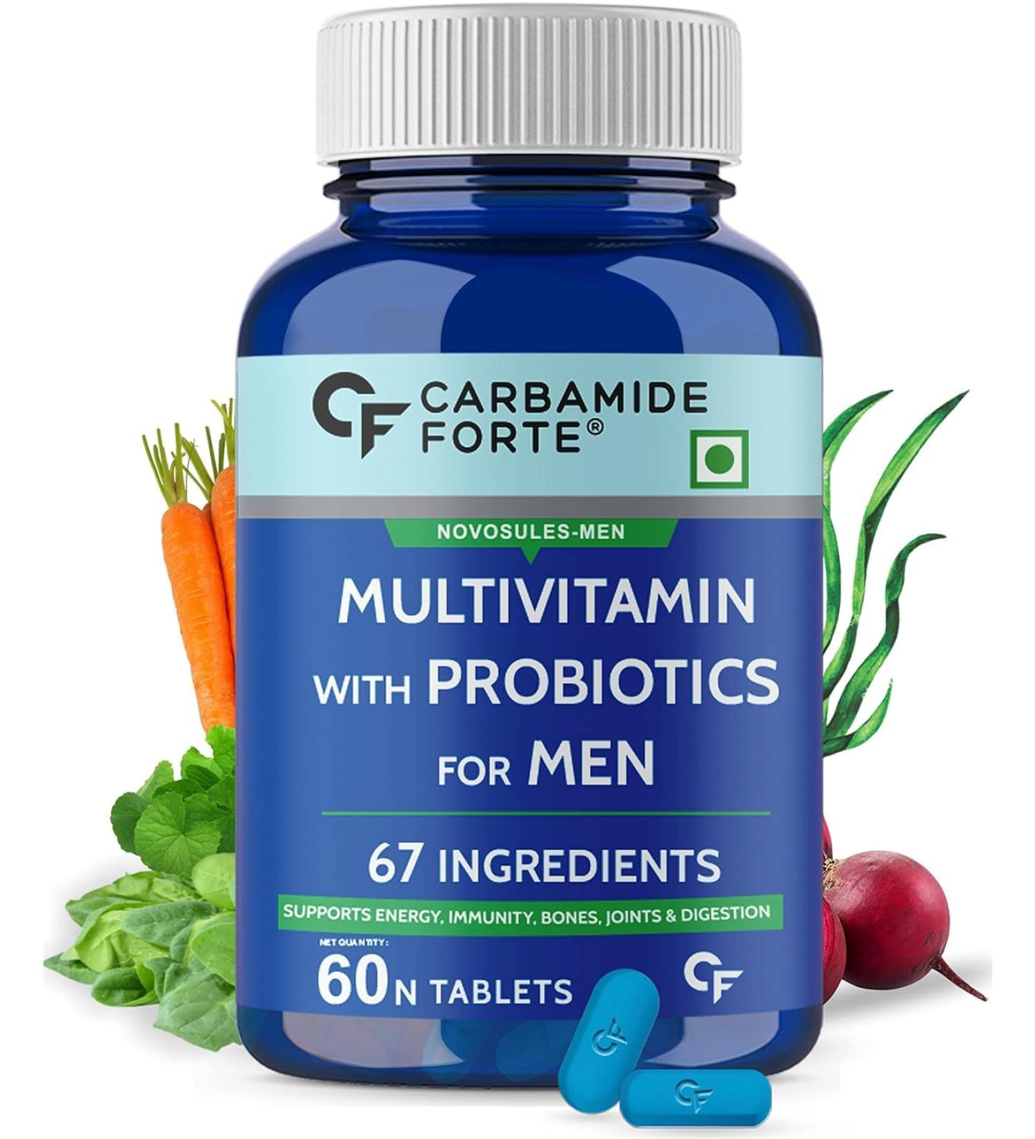 Carba..mide Forte Multivitamin for Men(60 Veg Tablets) Immunity & Energy with 67 Ingredients |Multi Vitamins Minerals Probiotics Superfoods Fruits & Vegetable Blend  - Buy Online on GoSupps.com