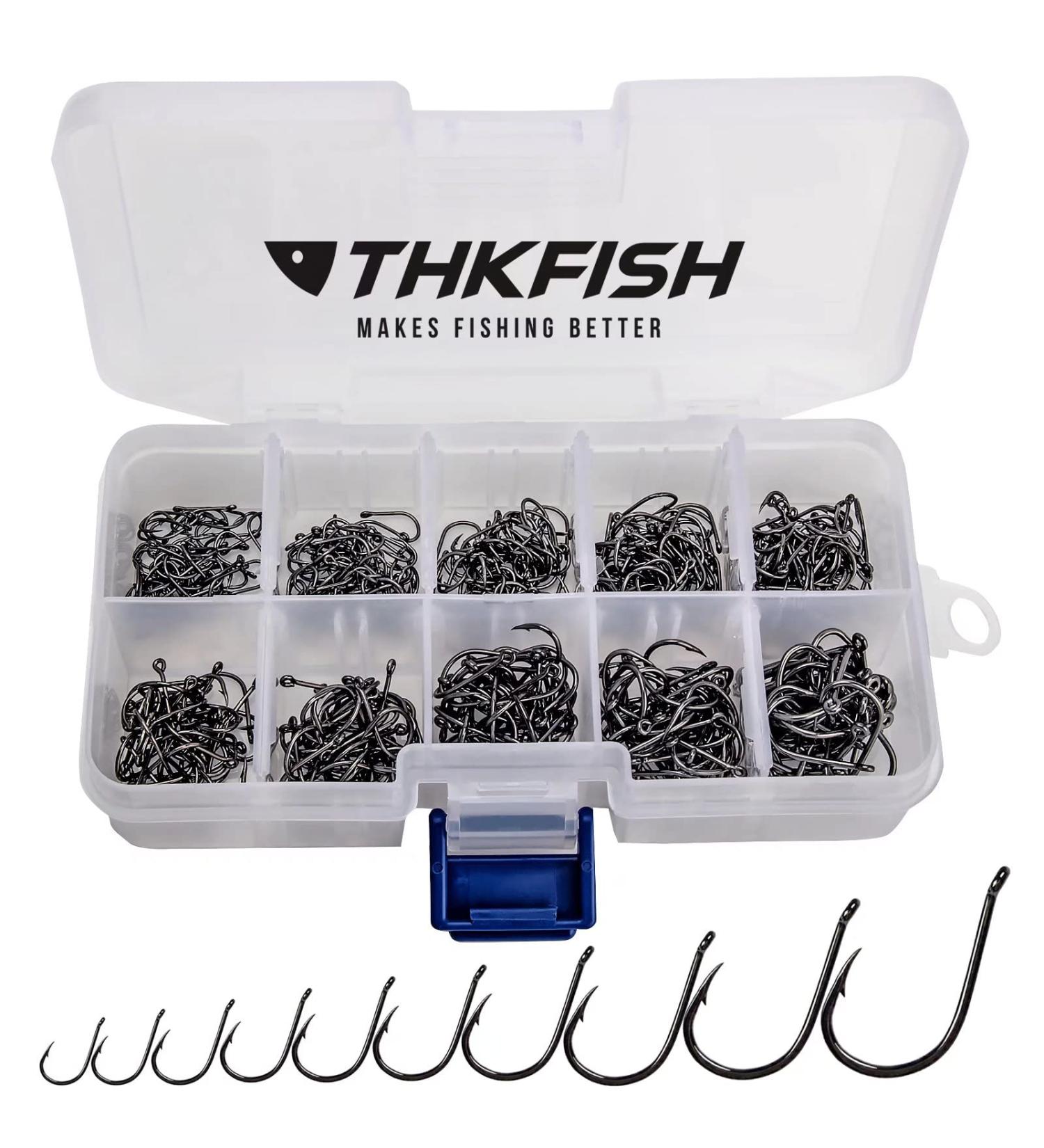 Thkfish Carbon Steel Fishing Hook Set - 500 Eyeless & Eyes Hooks in Plastic Box | 10 Sizes Fishing Accessories for International Shipping - Buy Online on GoSupps.com