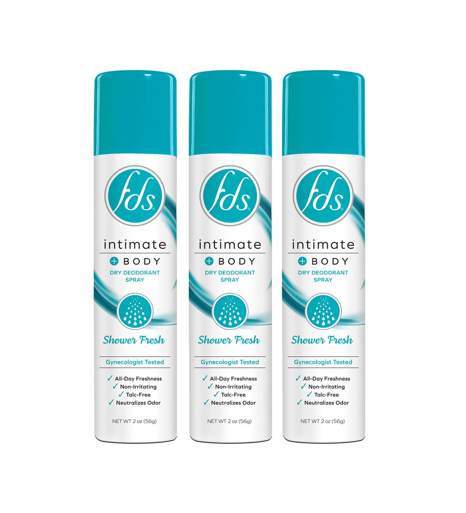 FDS Intimate Deodorant Spray 2oz (Pack of 3) | Shower Fresh Feminine Spray for Freshness & Odor Protection | pH-Balanced, Talc-Free, Gynecologist Tested - Buy Online on GoSupps.com