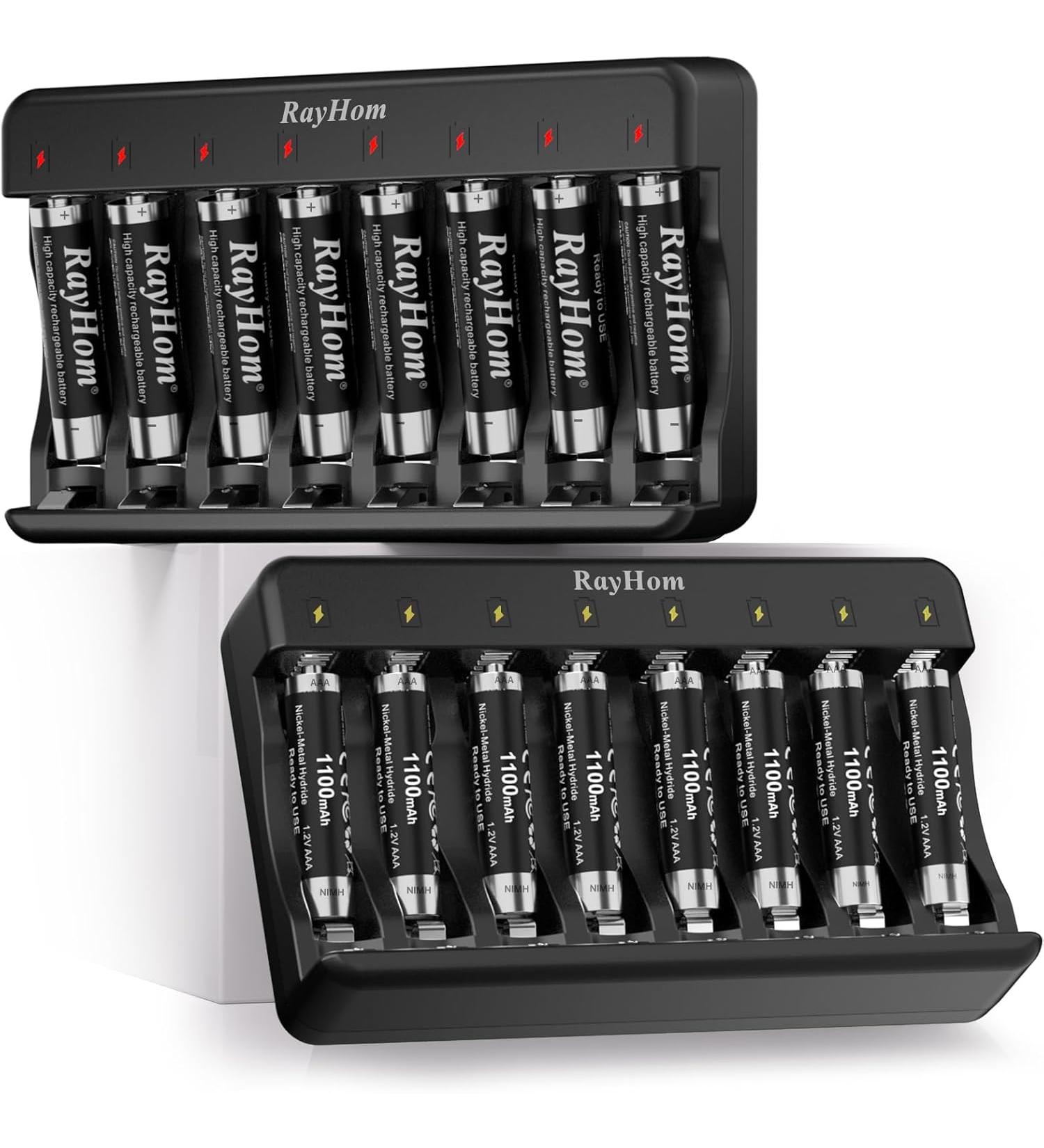 RayHom Rechargeable AAA Batteries with Charger 1100mAh Ni-MH Rechargeable Triple A Batteries Rechargeable Battery 8 Slots Battery - Pack Of 2 - Buy Online on GoSupps.com