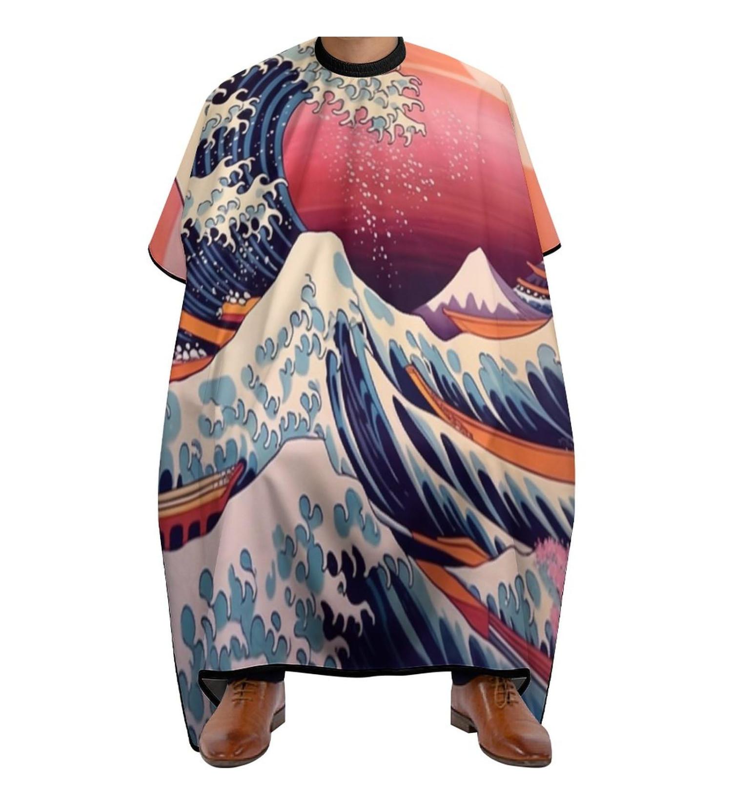 Japanese Ocean Wave Barber Cape - Water Stain Resistant Hair Cutting Apron | Professional Hairdressing Cape - Anti-Static & Durable | 56.7"x66.9 - Buy Online on GoSupps.com