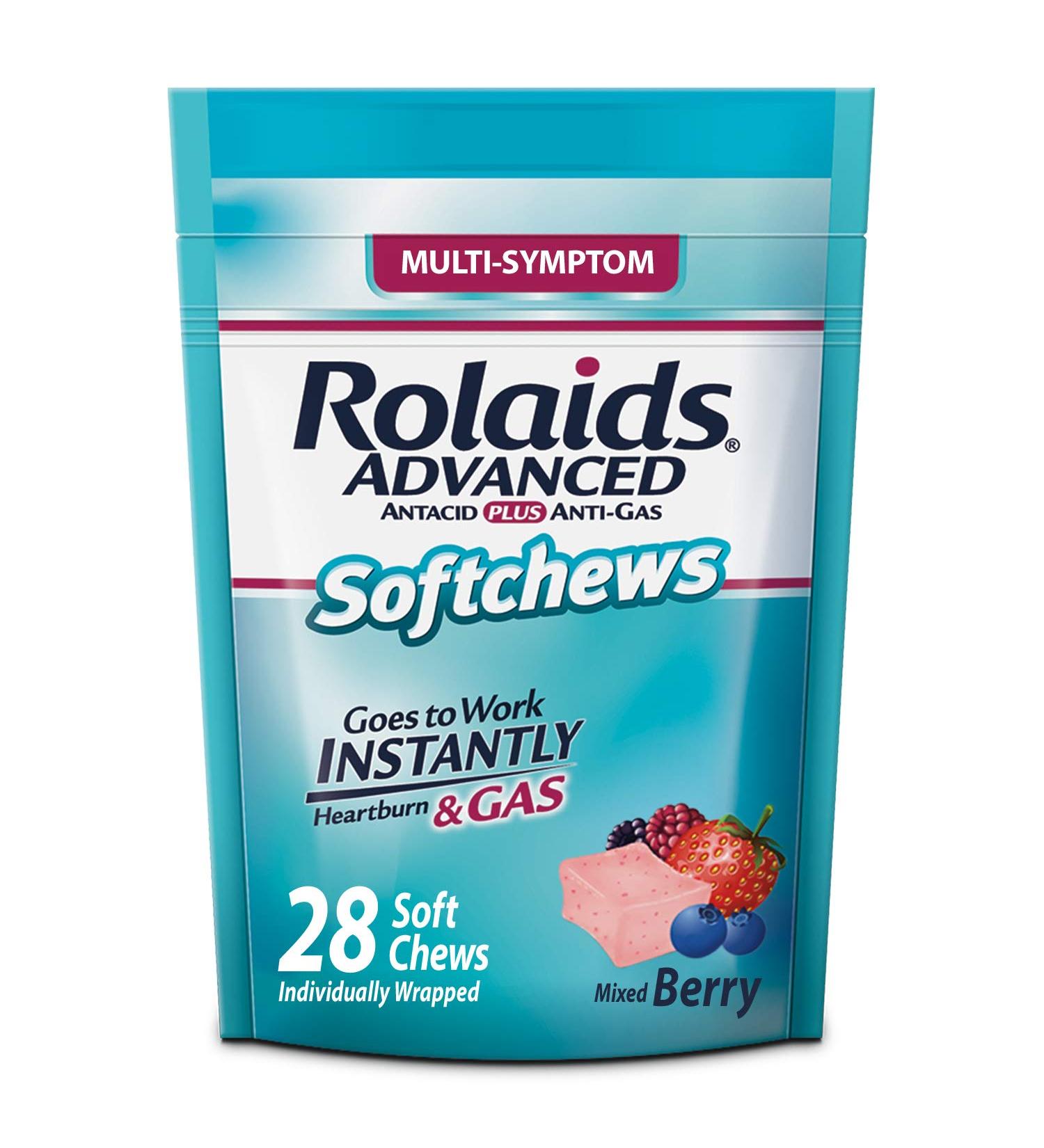 Rolaids Advanced Antacid Plus Anti-Gas Softchews 28ct Mixed Berry - Heartburn & Gas Relief - Buy Online on GoSupps.com