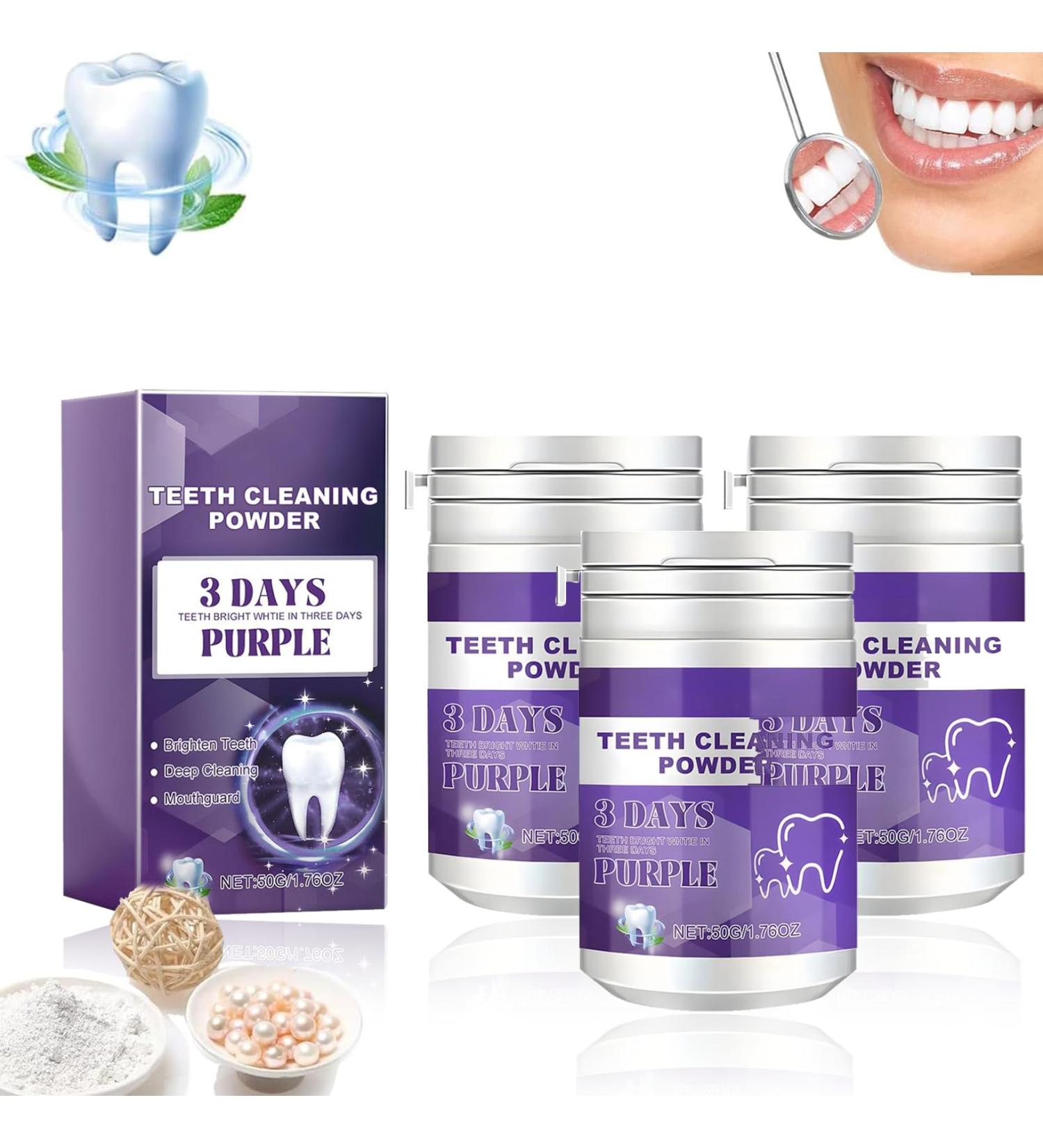 Purple Teeth Whitening Powder - Natural Fresh Mint Toothpaste Powder for Deep Cleaning & Breath Freshening | 3PC Stain Remover - Buy Online on GoSupps.com