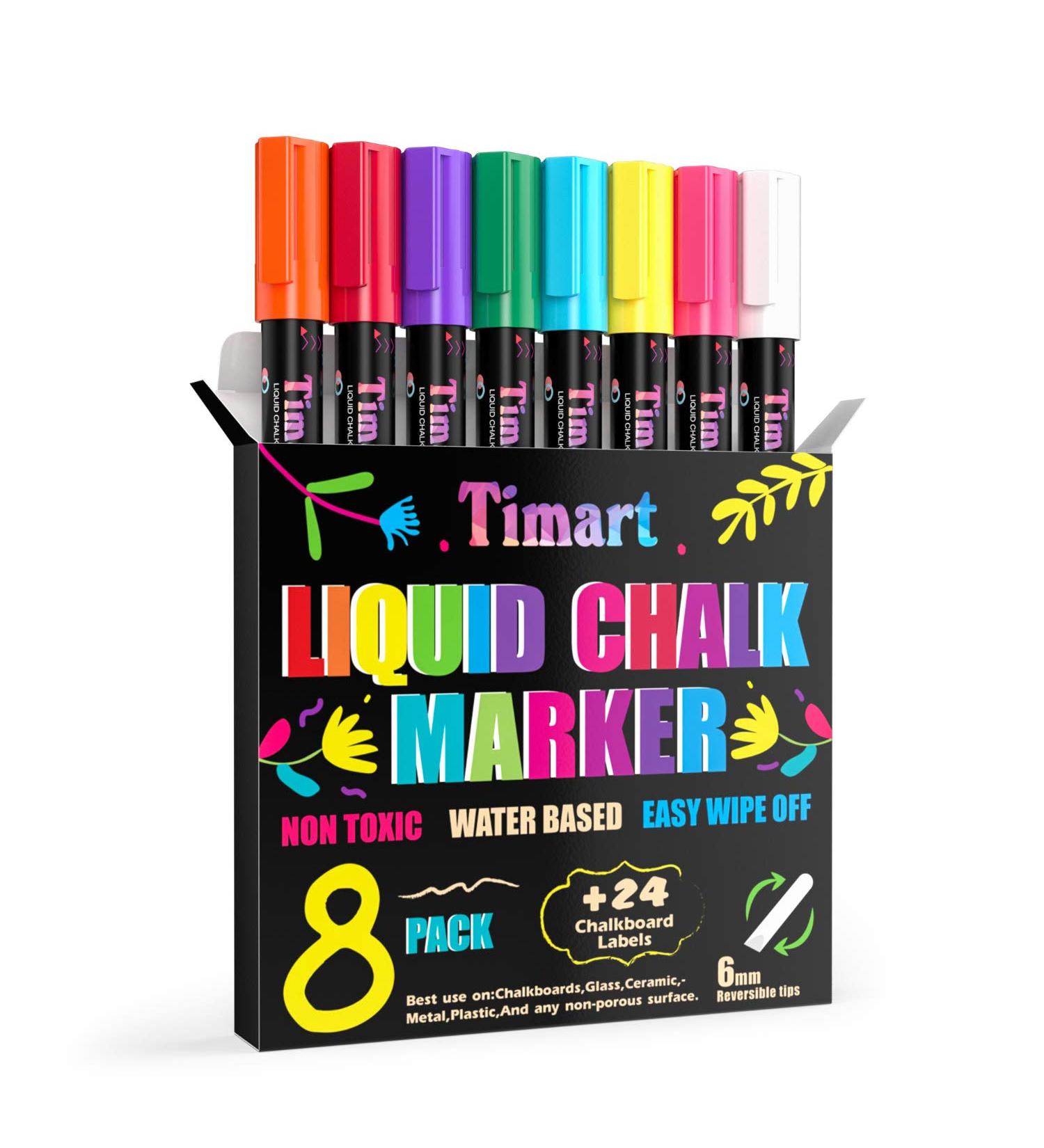 Timart 8 Pack Liquid Chalk Markers - Bold Wet & Dry Erase Pens for Chalkboards, Windows & Glass - 6mm Reversible Tip - Includes 24 Chalkboard Labels (Classic) - Buy Online on GoSupps.com