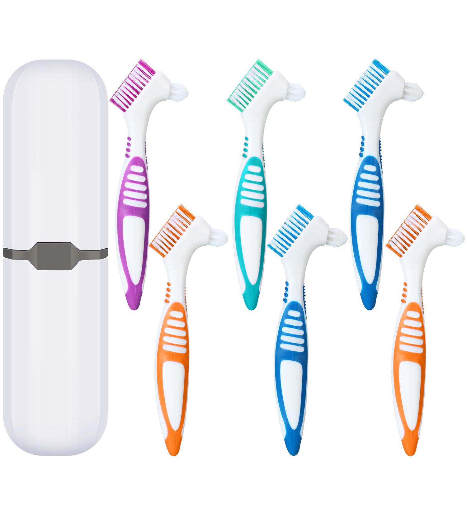 Willbond 6-Piece Denture Brush Set with Carrying Case - Ideal for Cleaning False Teeth (Green, Purple, Blue, Orange) - Buy Online on GoSupps.com