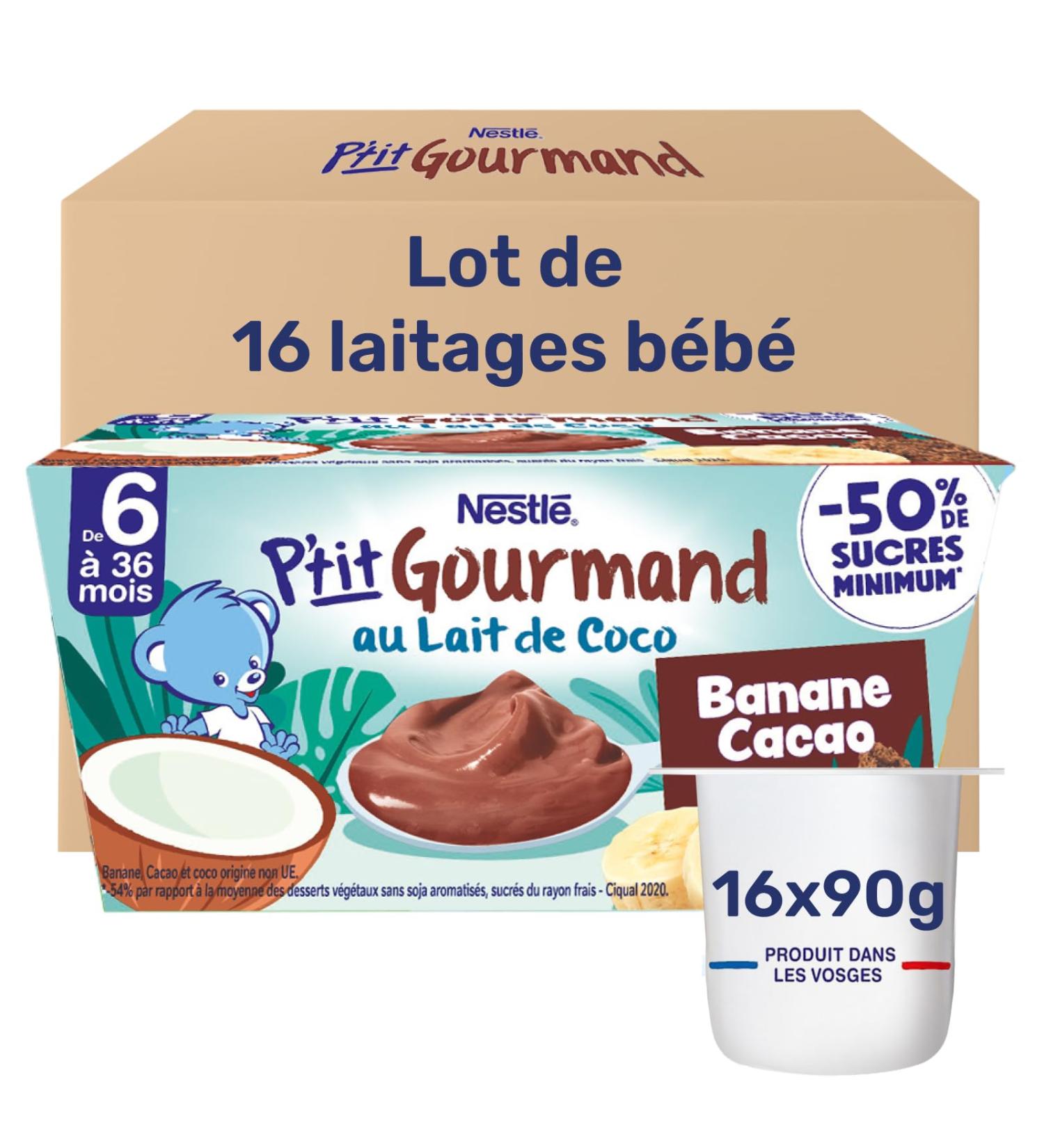 Nestl - P tit Gourmand Lait de Coco Banane Cacao - Cr me Dessert Gourmande pour B b 6 Mois+ - Alimentation B b - Aternative V g tale - Moins Sucr - Sans Colorant ni Conservateur 4x90g (Lot de 4) - Buy Online on GoSupps.com