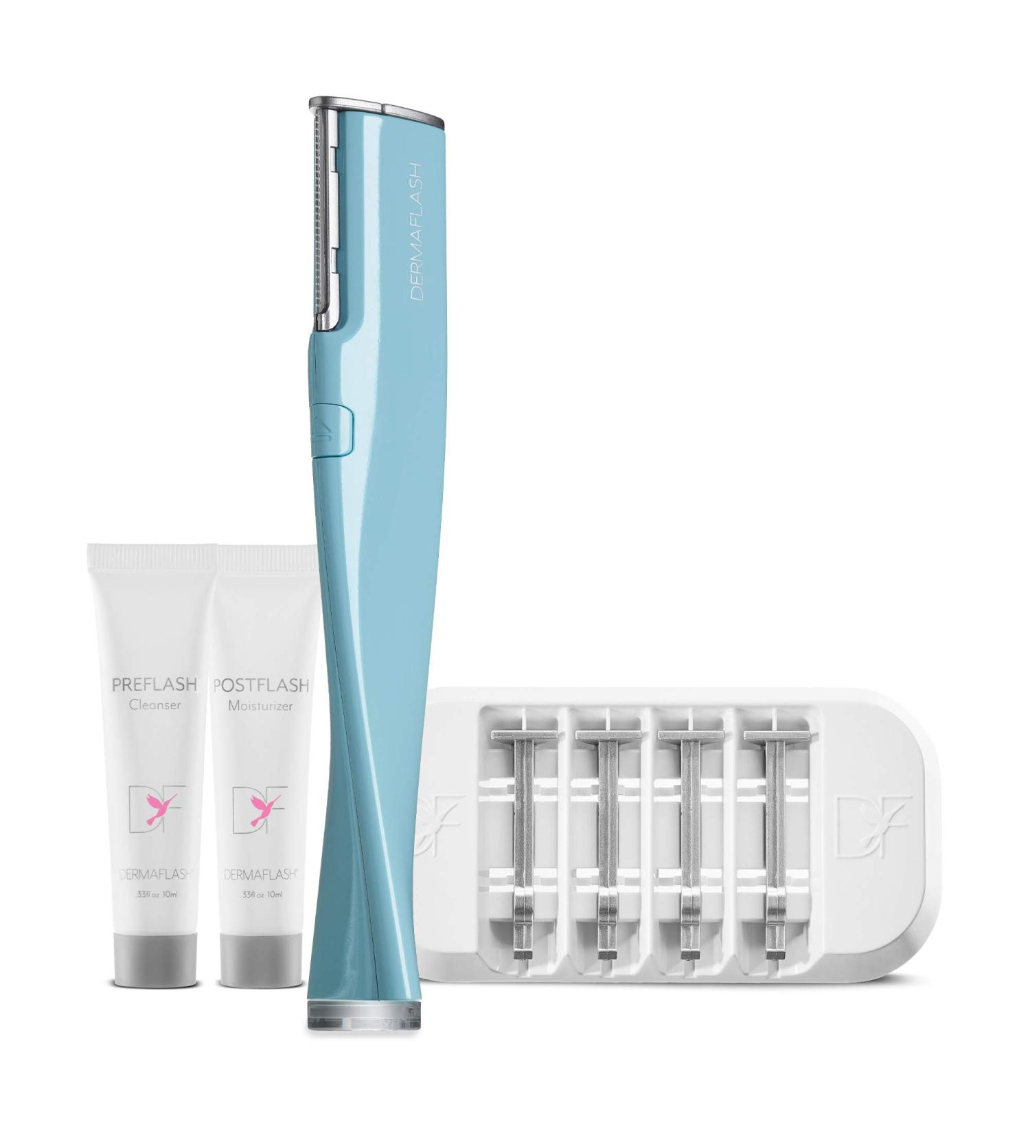 DERMAFLASH ONE Device - Exfoliating & Hair Removal Tool - Sonic Dermaplaning - Blue - Buy Online on GoSupps.com
