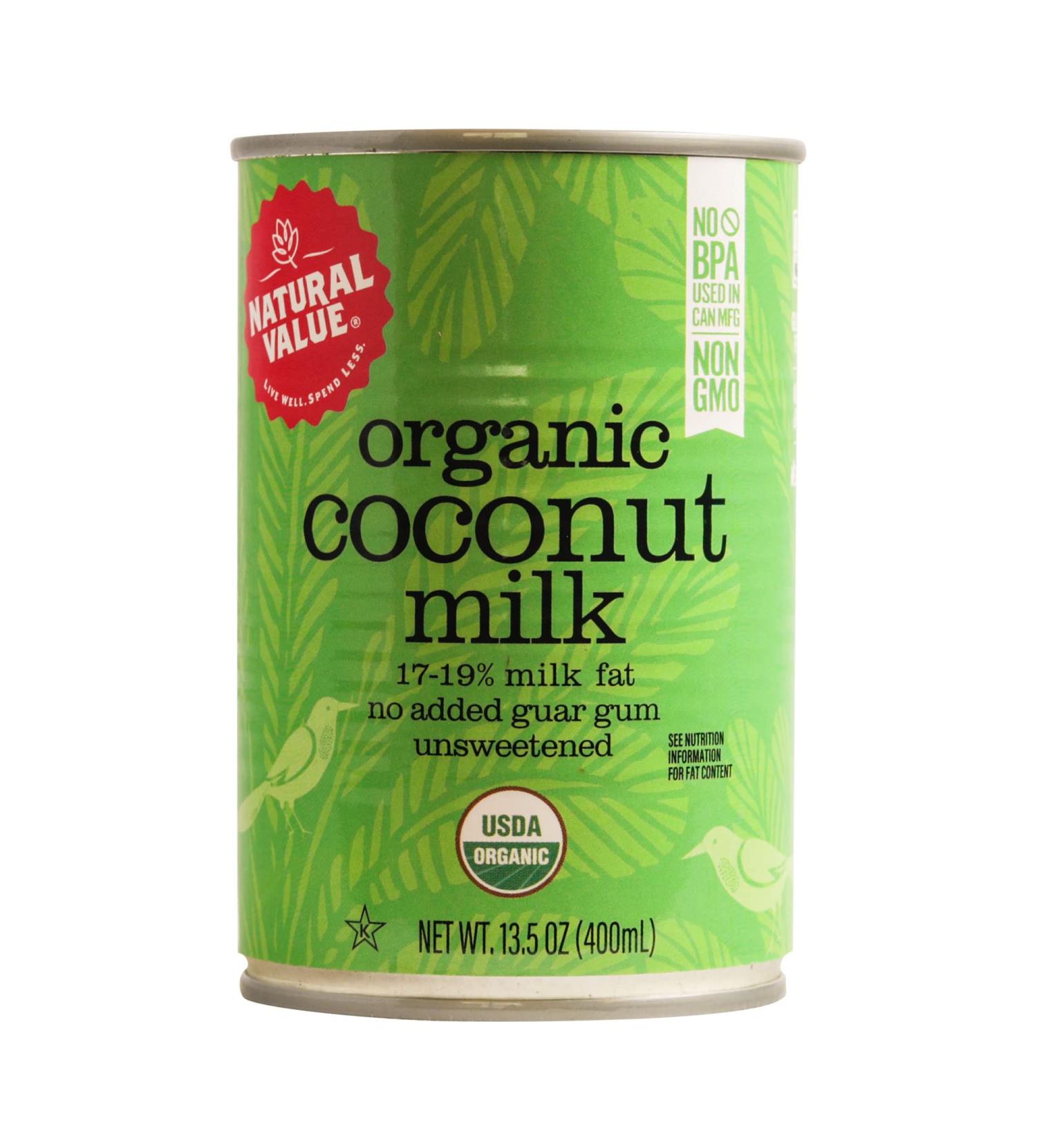 Natural Value Organic Coconut Milk 13.5oz Cans - Pack of 12 | USDA Certified, Non-GMO, Vegan - Buy Online on GoSupps.com