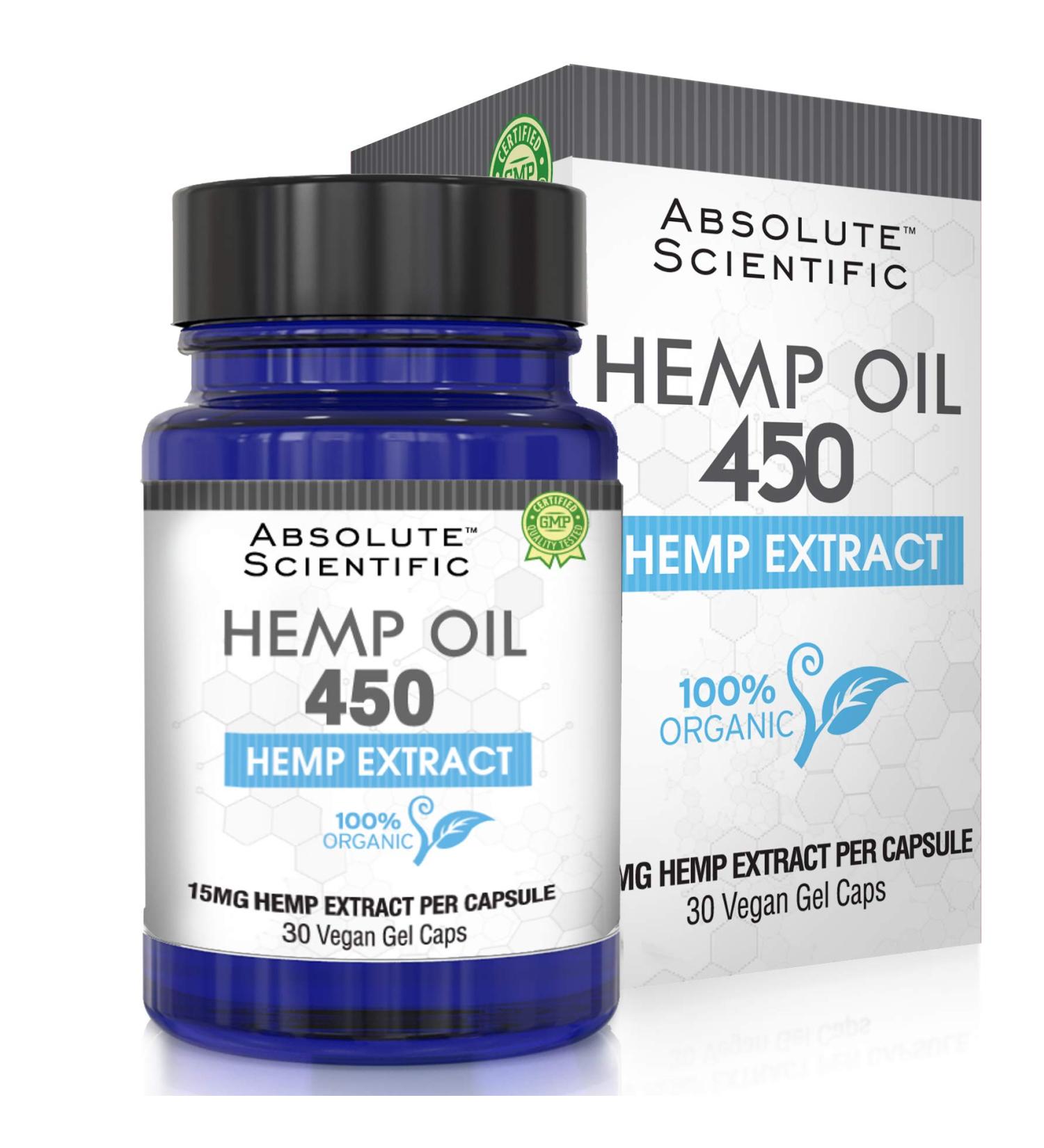 Absolute Nutrition Hemp Oil 450 Capsules 30ct - 100% Organic Hemp Capsules - Rich in Omega Fatty Acids 3 6 9 - Grown and Made in USA - with MCT Oil