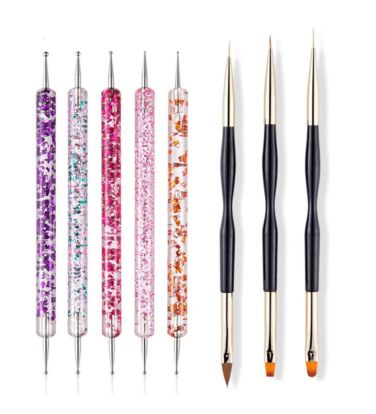 8PCS Nail Art Brush Pens Set - Double Sided Dotting Tools for Perfect Manicure - International Shipping - Buy Online on GoSupps.com