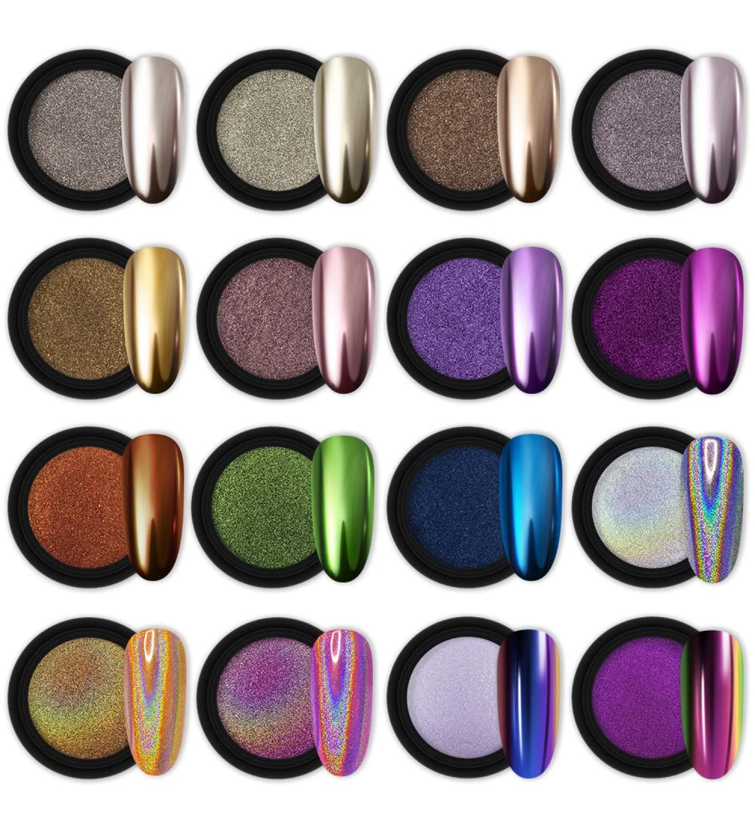 Artdone 16 Jars Chrome Nail Powder - Metallic Mirror Effect Pigment for Nail Art, Gel Polish & Dipping Powder - 1g/Jar - Buy Online on GoSupps.com