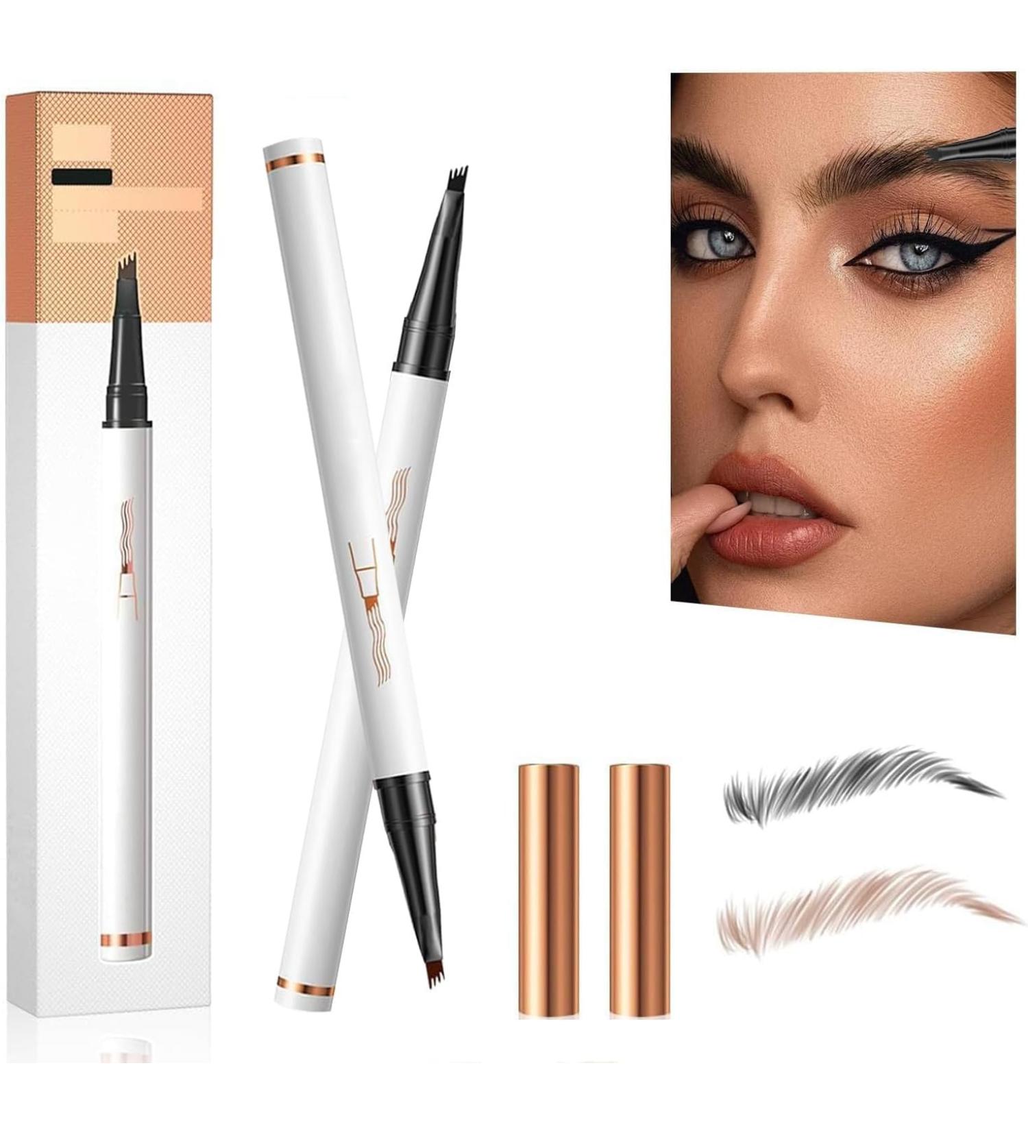 Eyebrow Pencil with 4 Fork Tip 3D Microblading - Magic Eyebrow Pencil Natural Makeup Fine Stroke Magic Eyebrow Pencil Long-Lasting Waterproof Eyebrow Pencil Stay on All Day (Dark Brown+Gray) - Buy Online on GoSupps.com
