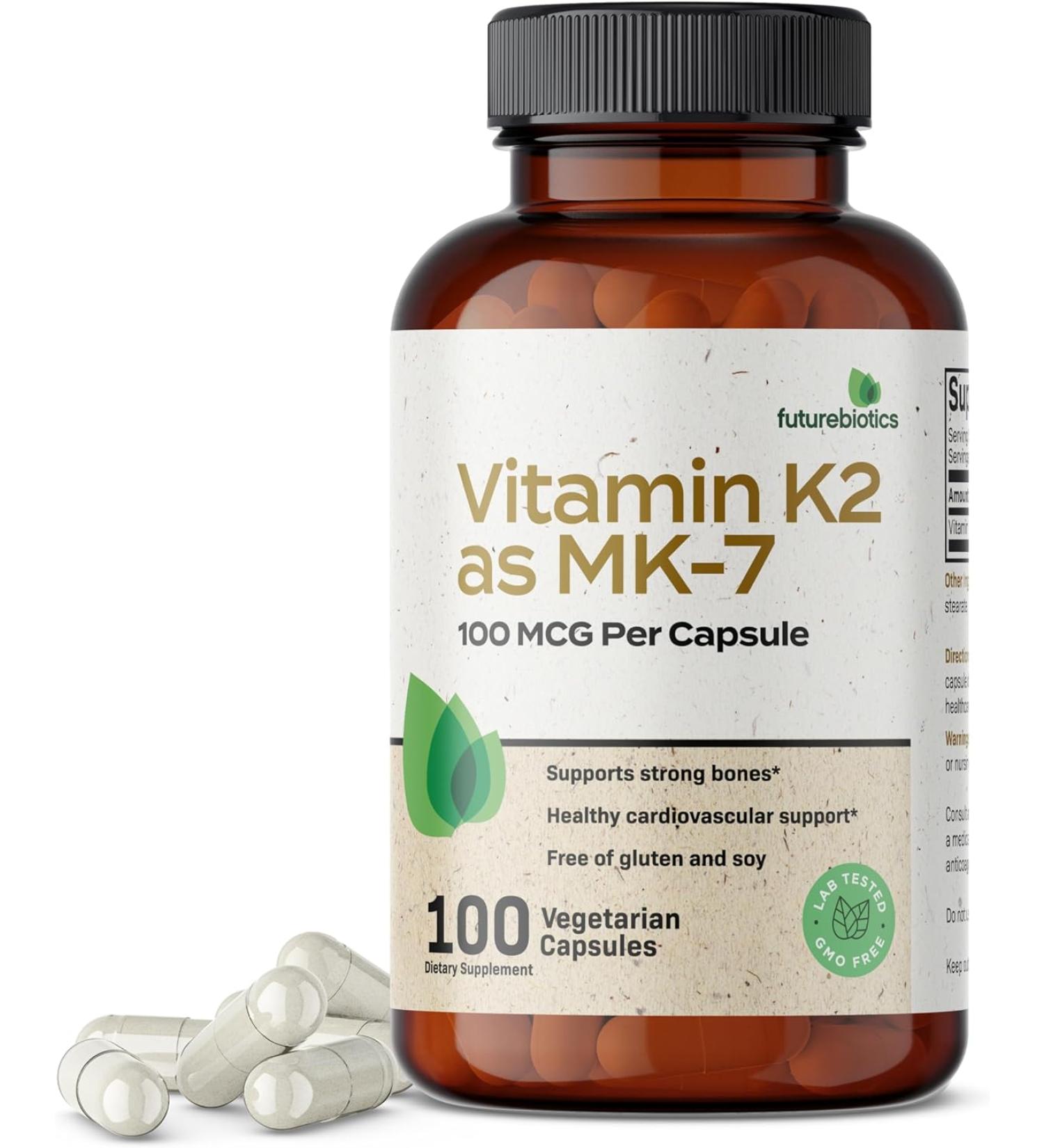 Futurebiotics Vitamin K2 as MK-7 100 mcg - 100 Vegetarian Capsules - Buy Online on GoSupps.com