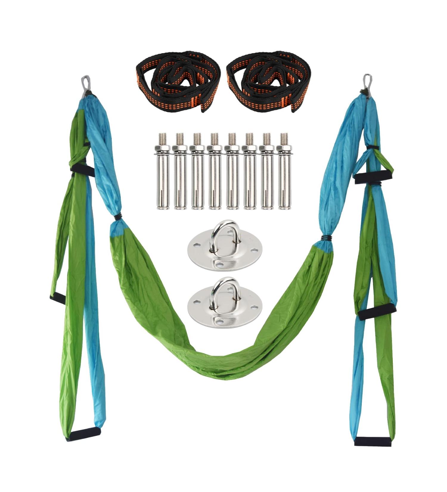 Ehuihuan Aerial Yoga Towel & Hammock - Anti-Gravity Yoga Swing Strap & Band in Blue Green for Ultimate Stretching - Buy Online on GoSupps.com