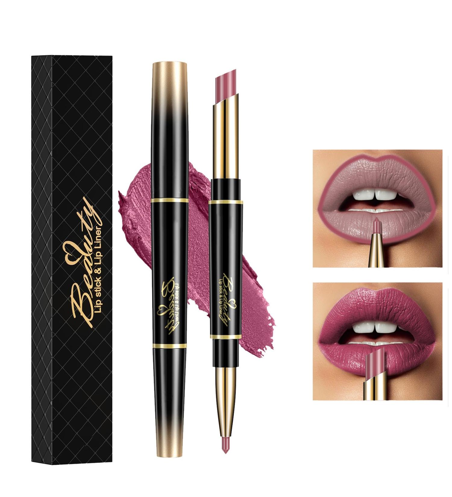 ChaneeHann 2-in-1 Lipstick & Lip Liner Set - Matte Waterproof Lip Liner Pencil and Lipstick Duo in Violet Shade for Girls - Buy Online on GoSupps.com