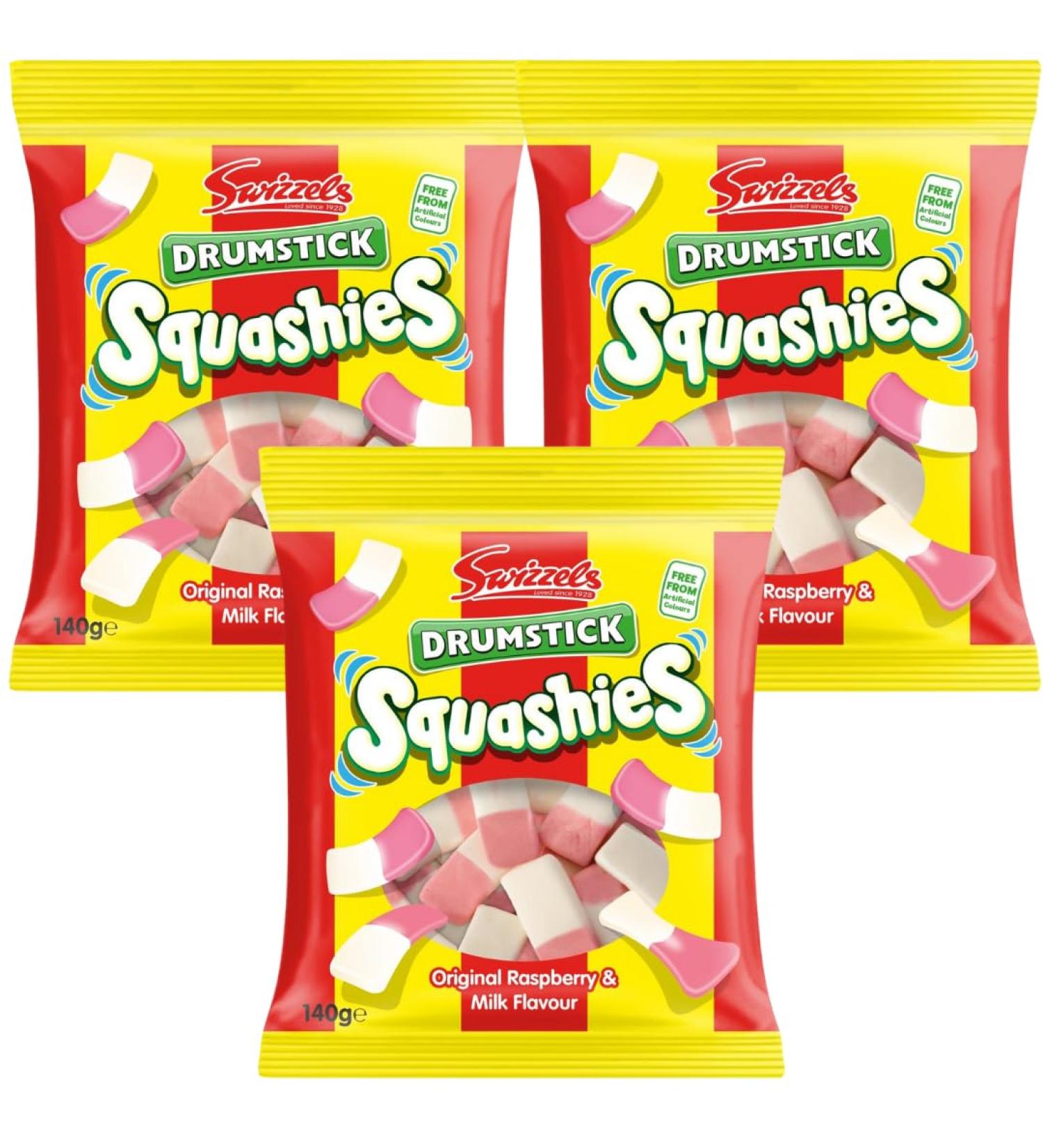 Sweets Bundle with Drumstick Squashies Original Raspberry & Milk Flavour Bag 120g (3 Pack)
