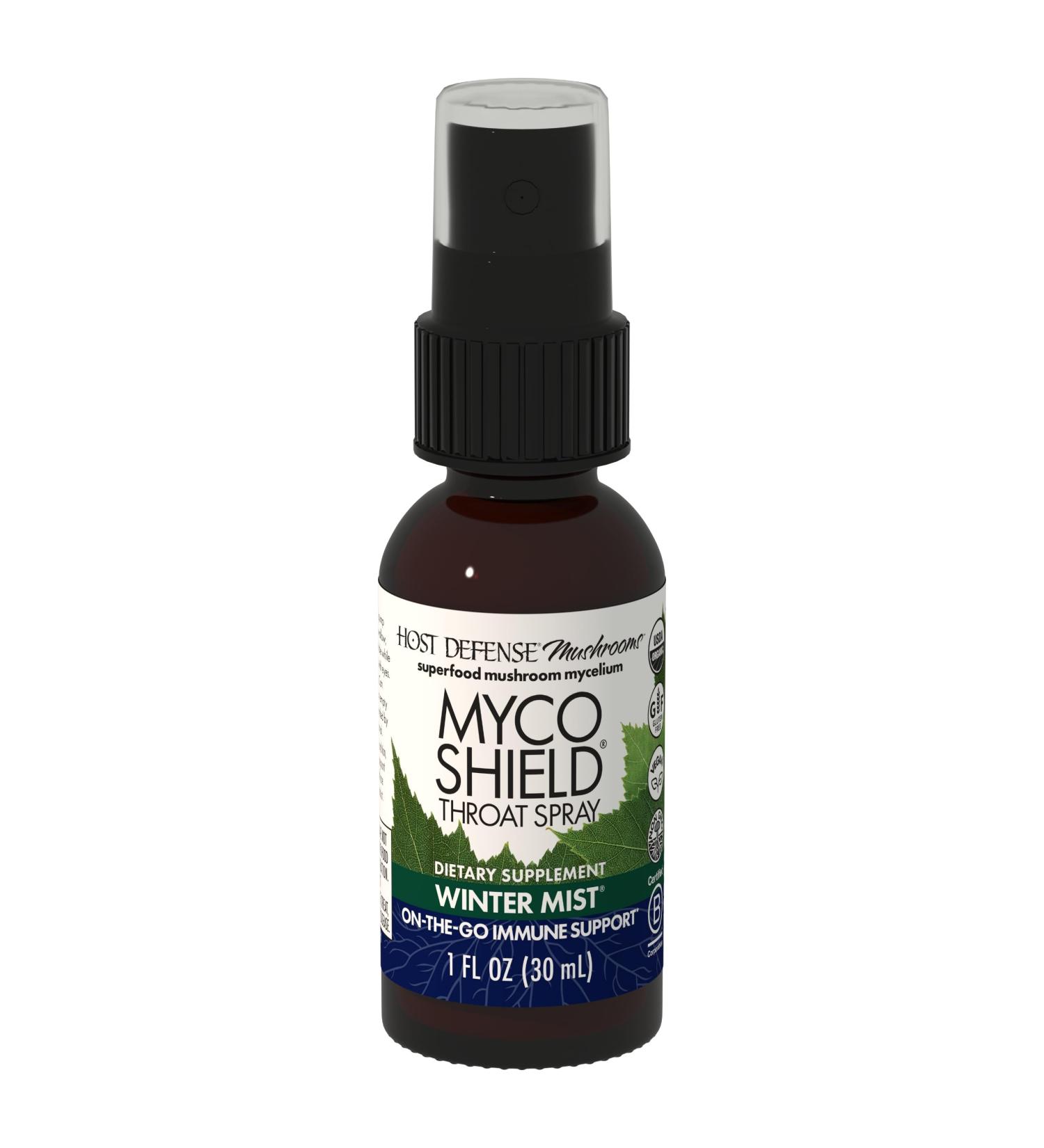 Host Defense MycoShield Throat Spray - Immune Health Support - Dietary Mushroom Supplement with Chaga, Reishi, Turkey Tail & More - On-The-Go Immune Support - Winter Mist, 1 fl oz (71 Servings)* Winter Mist 1 Fl Oz (Pack of  - Buy Online on GoSupps.com
