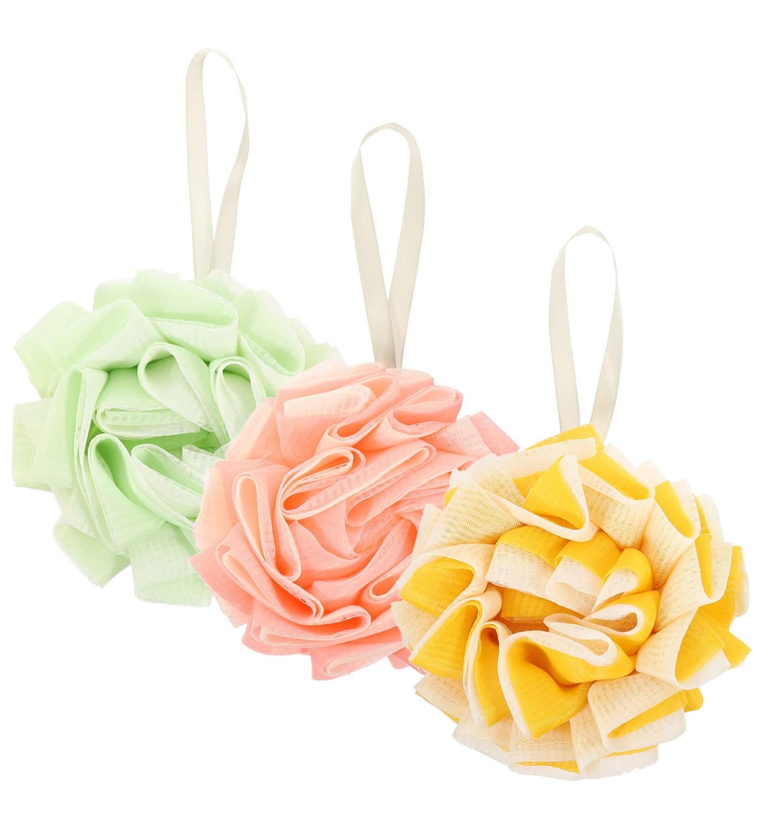 3pcs Bath Flower Loofah Set - Adult & Kids Shower Sponges | Portable Bath Balls for Men & Women | Cleaning Supplies for Relaxing Baths - Buy Online on GoSupps.com
