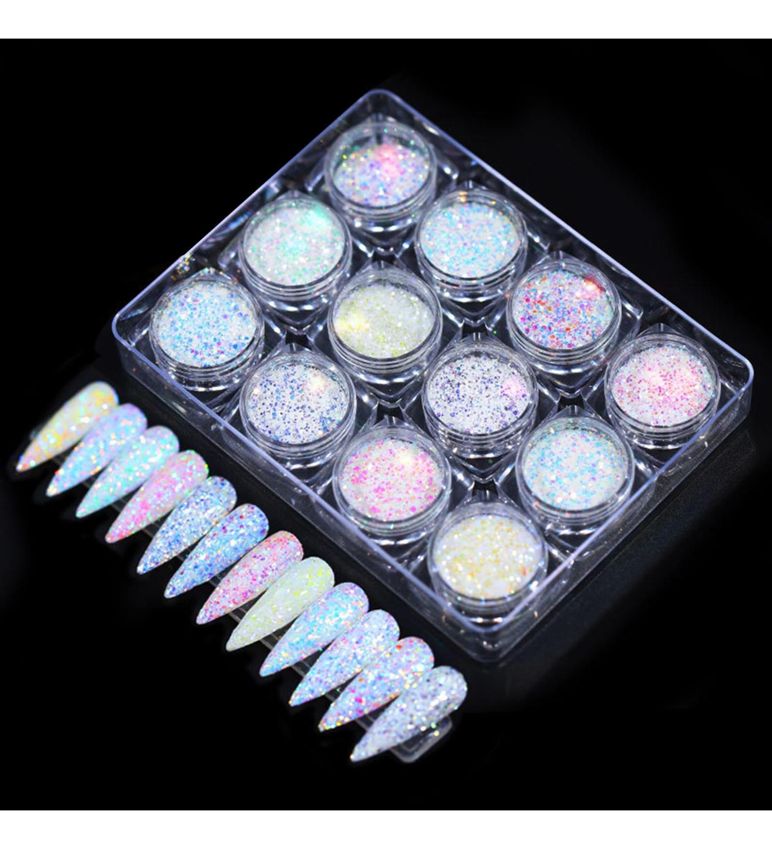 MKNZOME Chrome Nail Powder Glitter Set - 12 Jars Festival Mirror Holographic Ultra Fine Rainbow Neon Pearl Pigment Chrome Powders for Nails - Buy Online on GoSupps.com