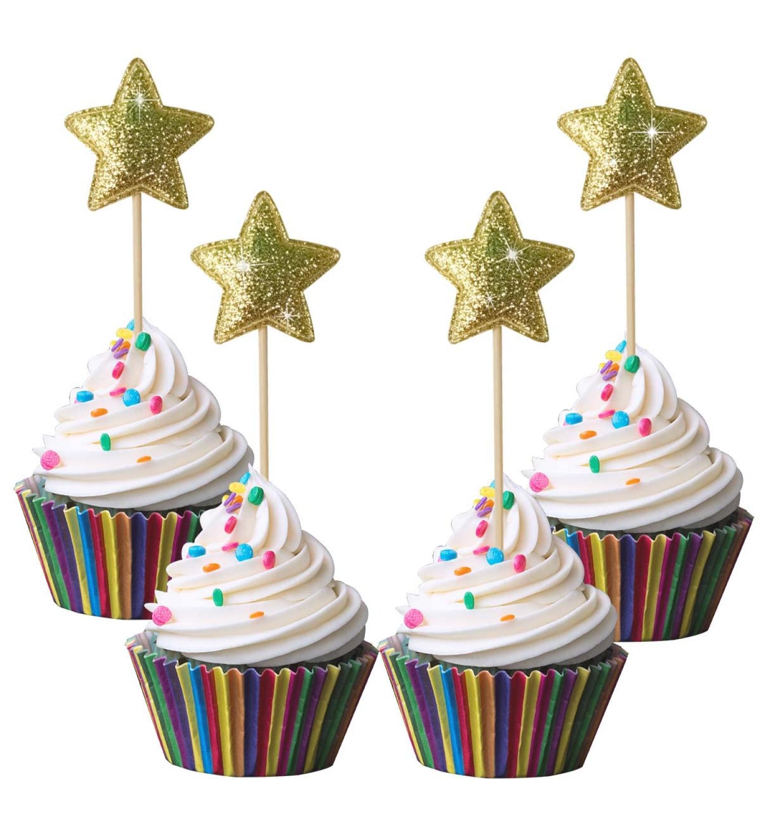 100 Pack Star Cupcake Toppers Birthday Party Cake Decorations Little Twinkle Stars Cake Topper Glitter Gold Star Cupcake Picks Baby Shower Wedding Engagement Bridal Shower Supplies Snack Decoration - Buy Online on GoSupps.com