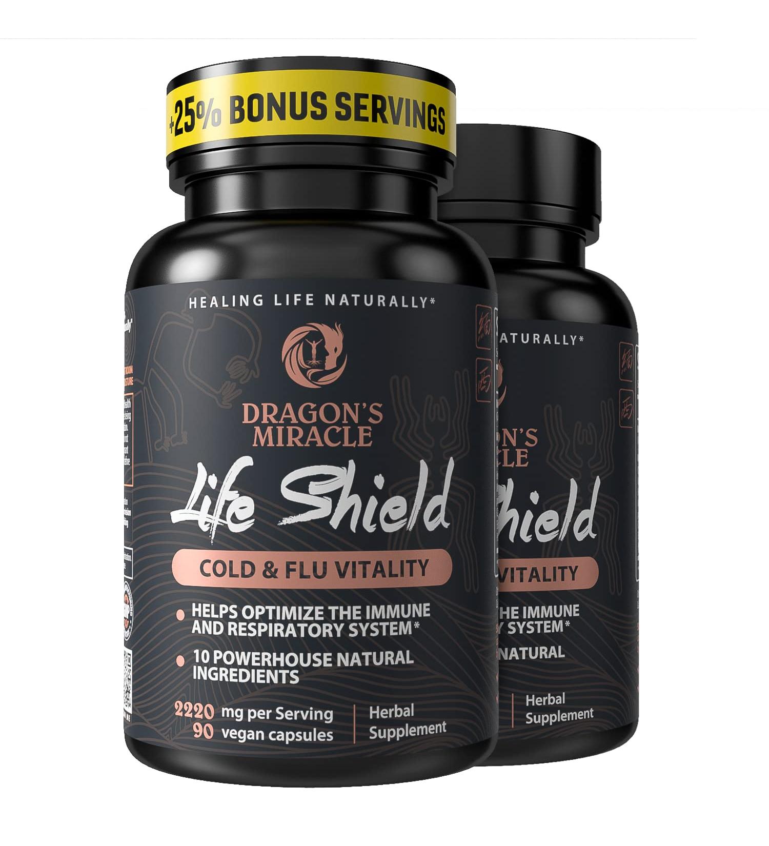 Dragon's Miracle Natural Immune Support Supplement with Monolaurin - 2 Bottles, 10-in-1 Vegan & Gluten-Free Formula for Healthy Respiratory & Digestive System - Cold/Flu Relief - 180 Count (Pack of 2) - Buy Online on GoSupps.com