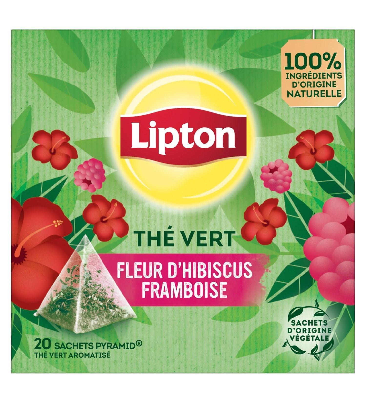 LIPTON Infusion Fra cheur Hibiscus Framboise Saveur Fruit e et Tonique (20 Sachets) - Le lot de 3