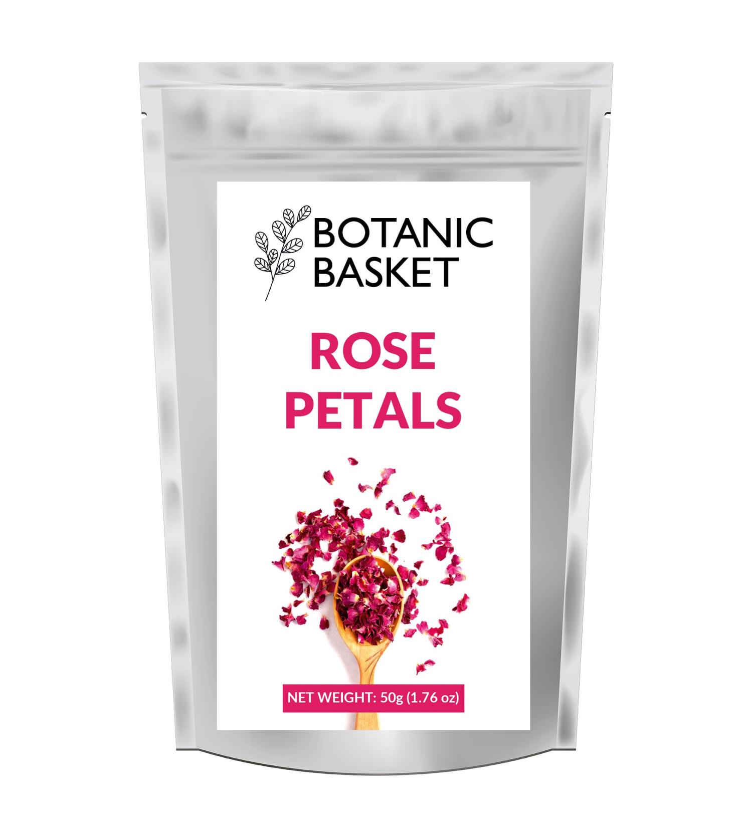 Botanic Basket Edible Rose Petals 50 grams Non GMO Natural Perfect for Tea Cocktail Flowers Mocktail Decorations Confetti Soap Making