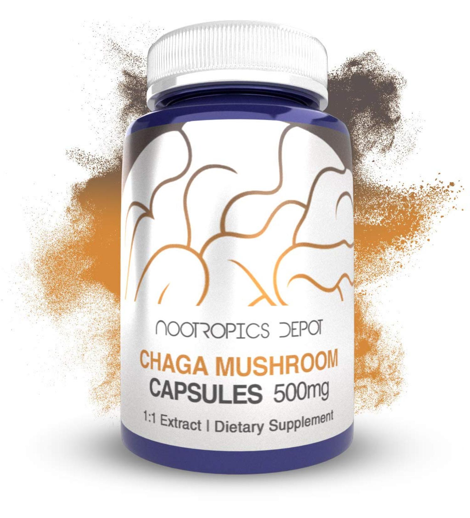 Nootropics Depot Chaga Mushroom Capsules | 500mg | 60 Count | Inonotus obliquus 60 Count (Pack of 1) - Buy Online on GoSupps.com