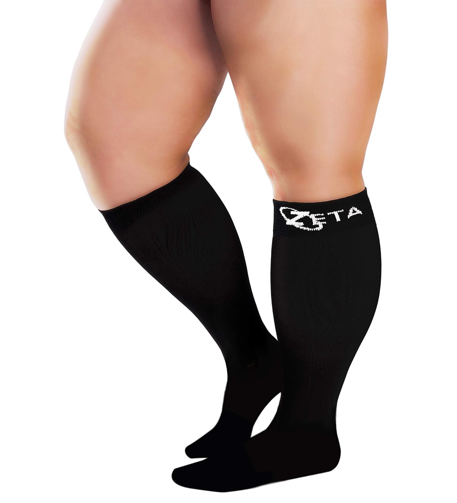 Zeta Wear Compression Socks for Thick Calves - Comfortable Short Length Large Cuffs (3XL) - Black - Best Support for Circulation - Buy Online on GoSupps.com