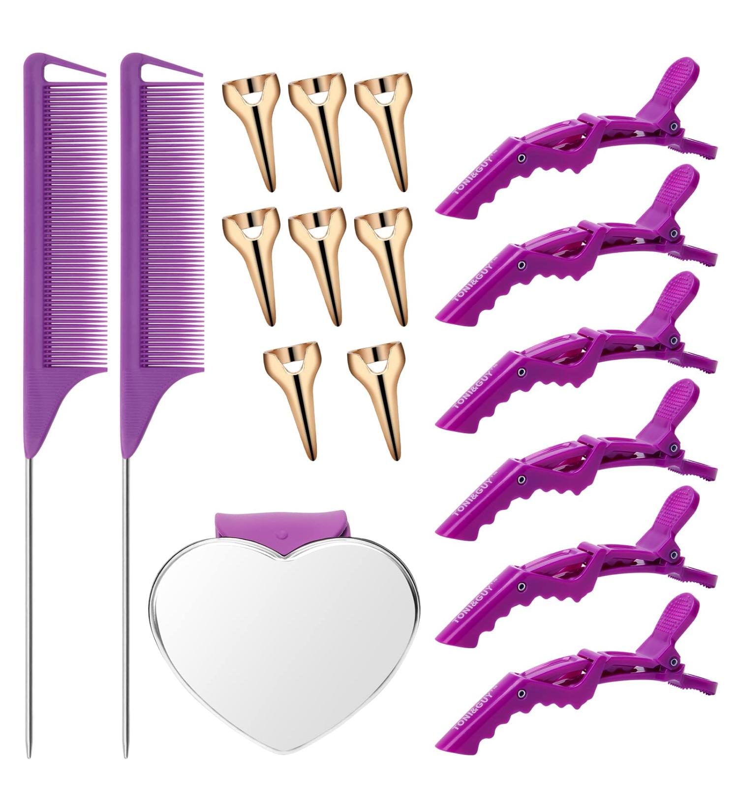 17-Piece Coldairsoap Hair Parting Tools Set with Ring Combs and Clips - Purple - Buy Online on GoSupps.com