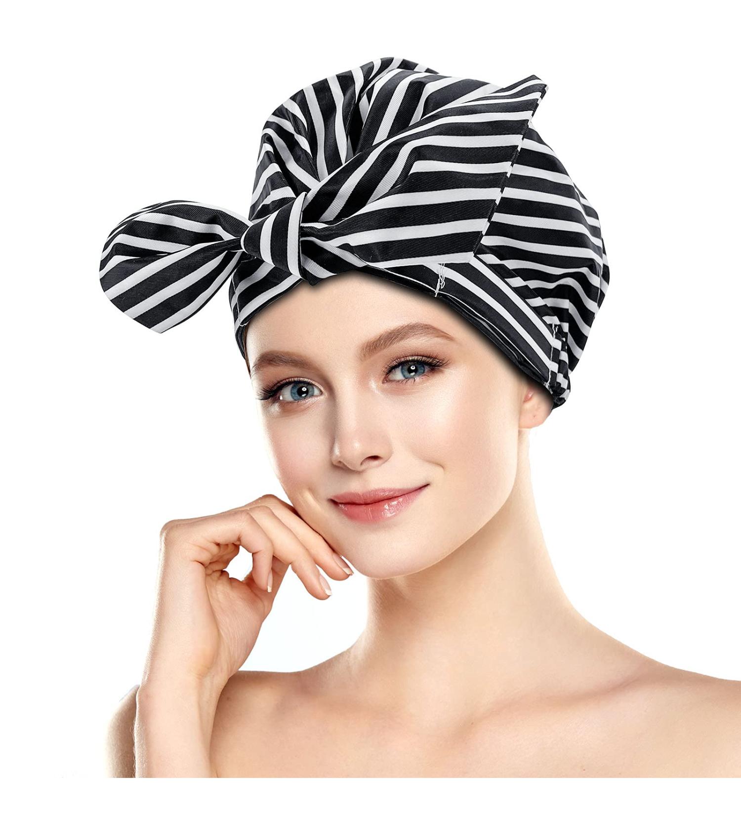 Yiclick Reusable Shower Cap for Women - Stripe Black, Ideal for Long Hair - Buy Online on GoSupps.com