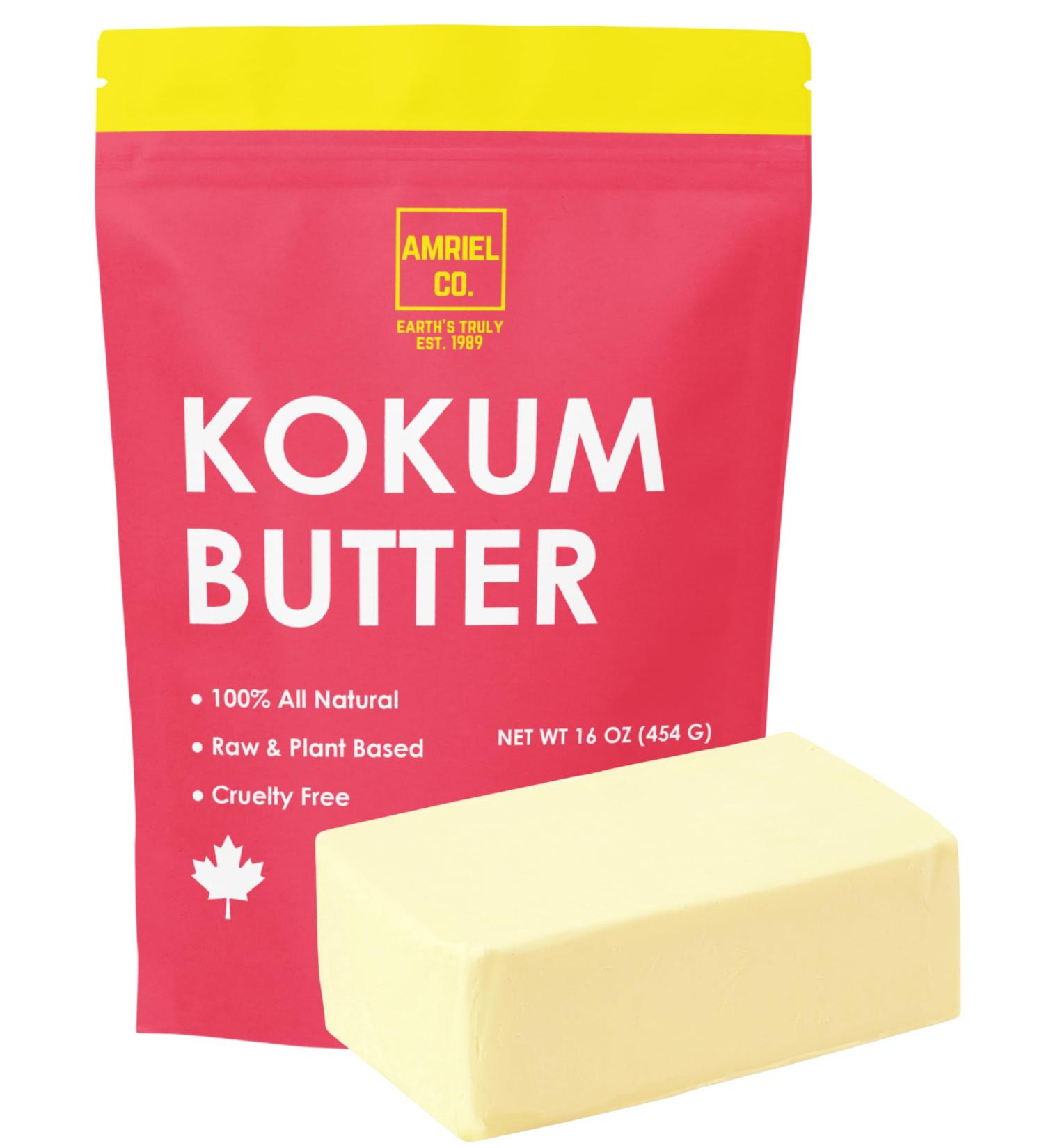 Kokum Butter (1lb | 454g) Premium Quality Unrefined Ivory Moisturizer| Packed in Canada| Great For Hair Skin and DIY| Use Alone Or In Lip Balms Lotions Soap and More| By Amriel Co.  - Buy Online on GoSupps.com