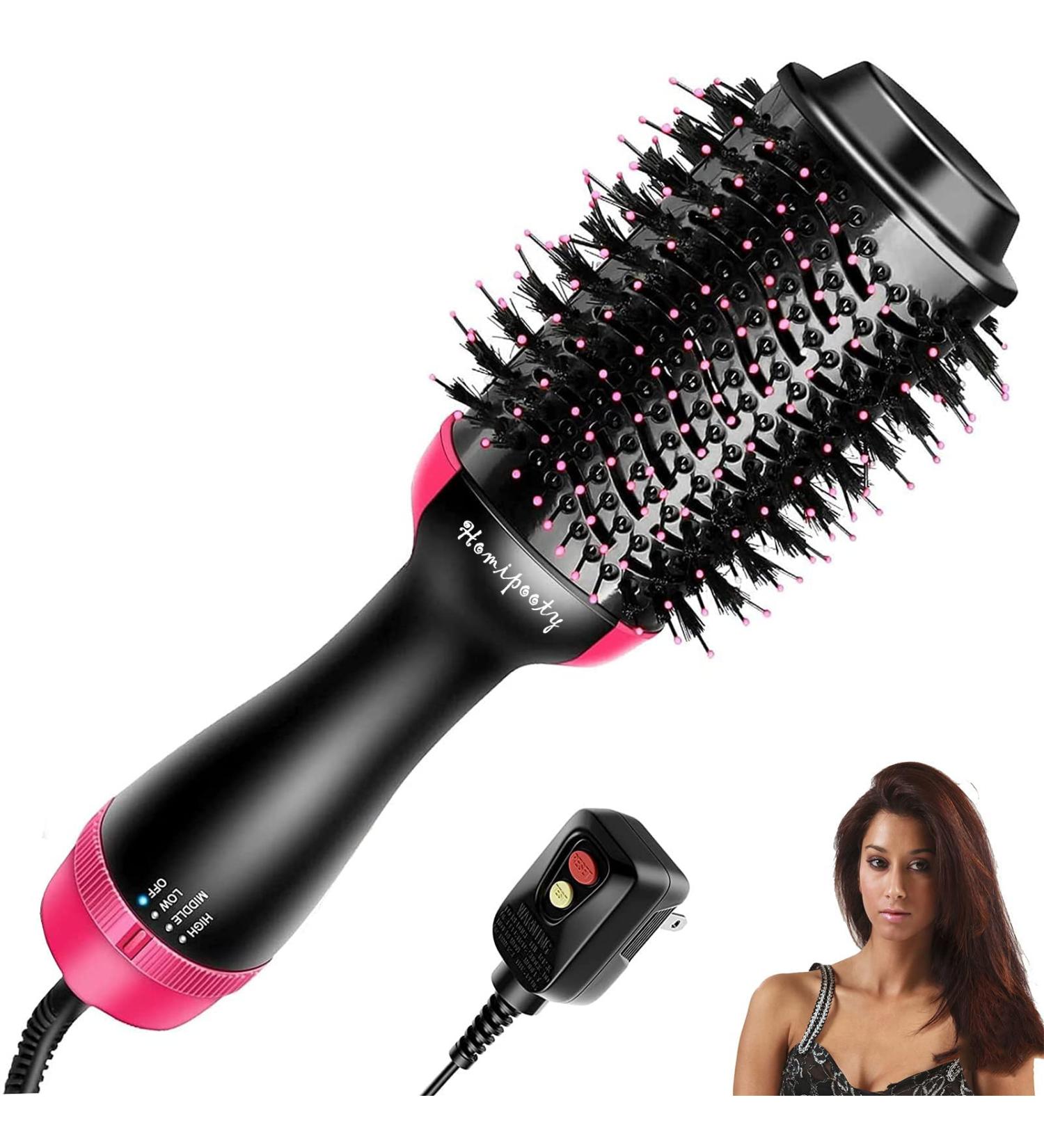 Homipooty 3-in-1 Hot Air Brush for Blowing, Straightening, Curling - Rose Red | ALCI Safety Plug, One Step Hair Dryer & Volumizer - Negative Ionic Technology - Buy Online on GoSupps.com