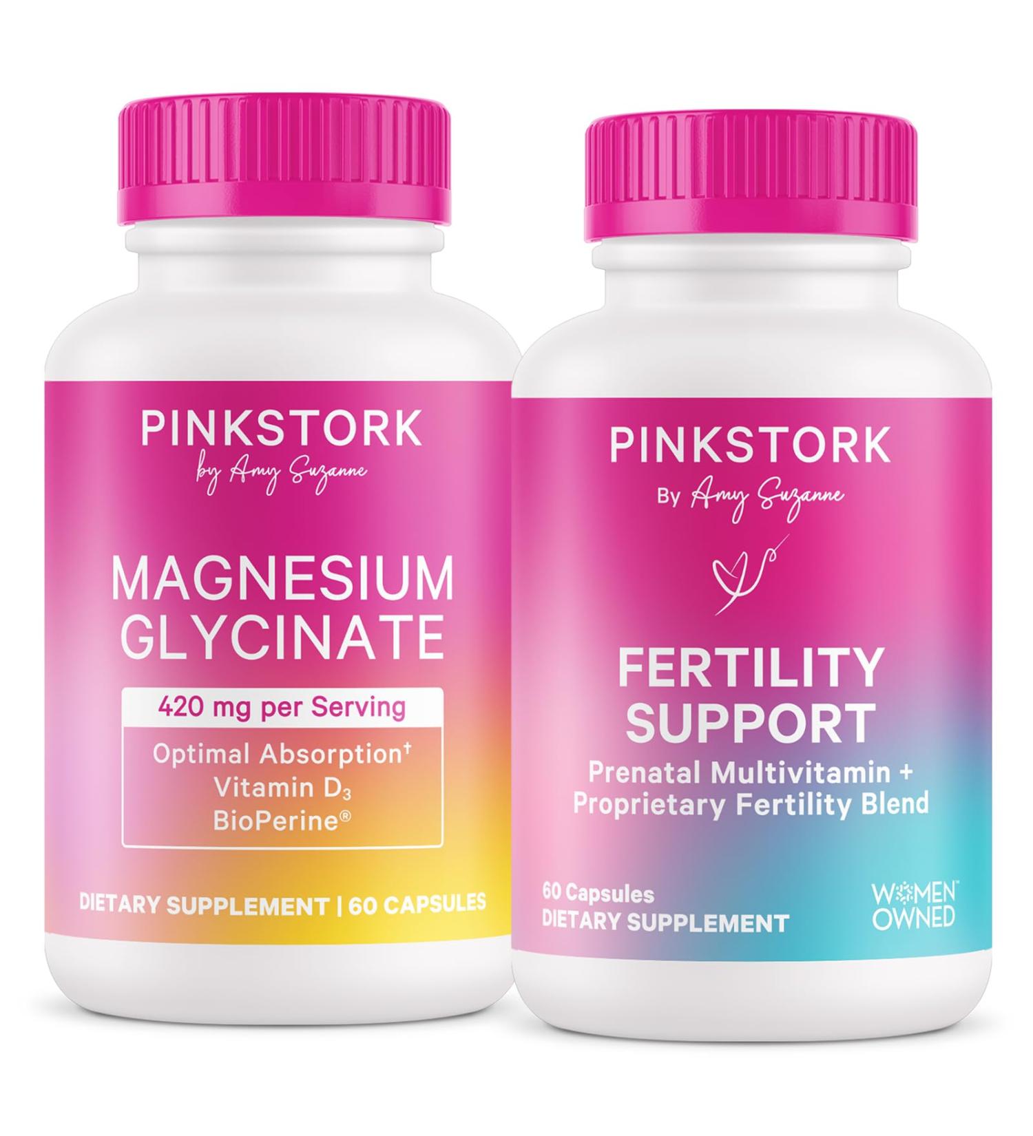 Pink Stork Magnesium Glycinate + Fertility Support Bundle Magnesium Supplement for Women Prenatal Vitamin for Conception - Buy Online on GoSupps.com