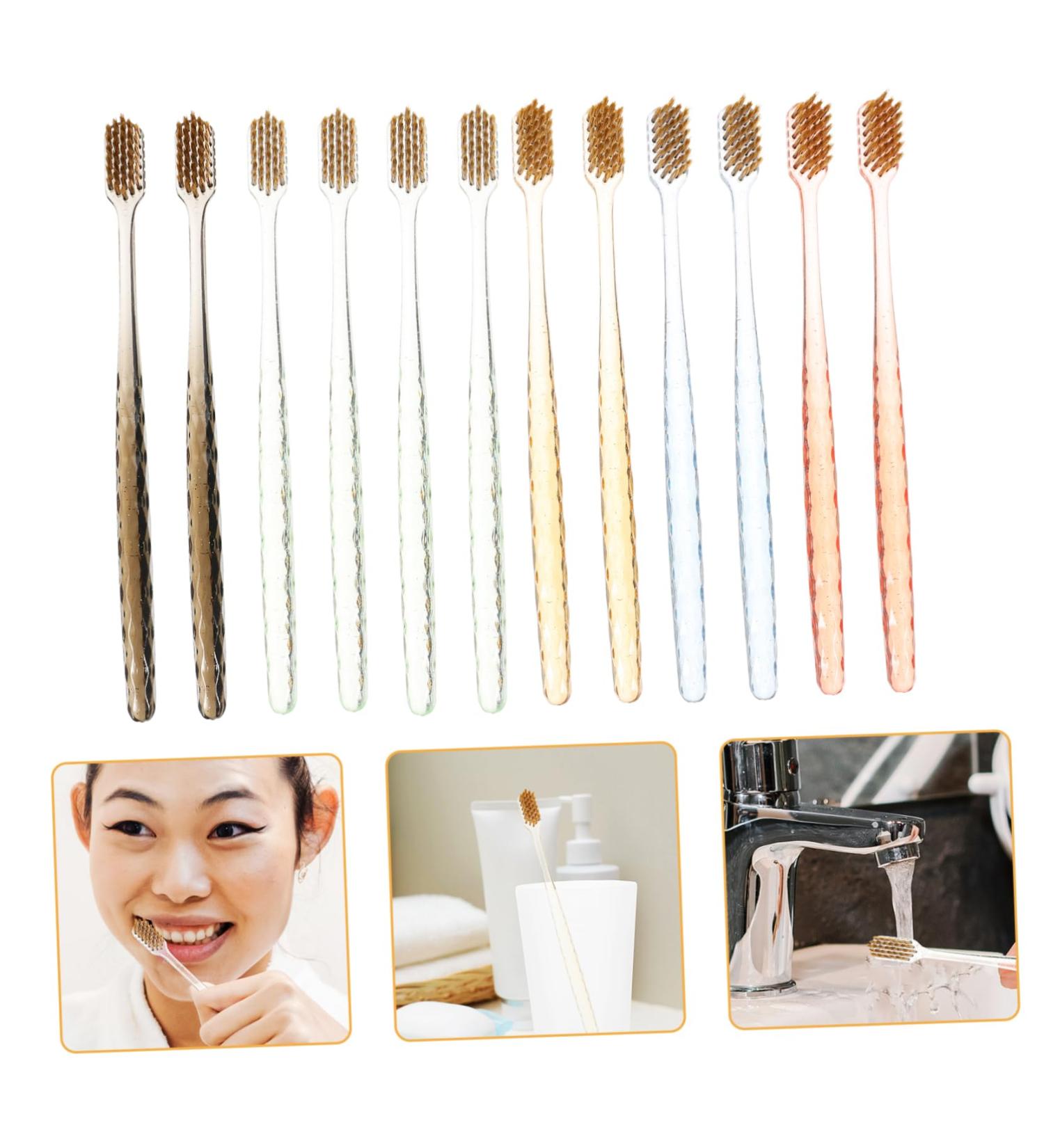 Sewoart 12-Pack Children's Toothbrushes with Crystal Handle Portable Oral Hygiene & Travel Essentials | Manual PBT Toothbrushes - Buy Online on GoSupps.com