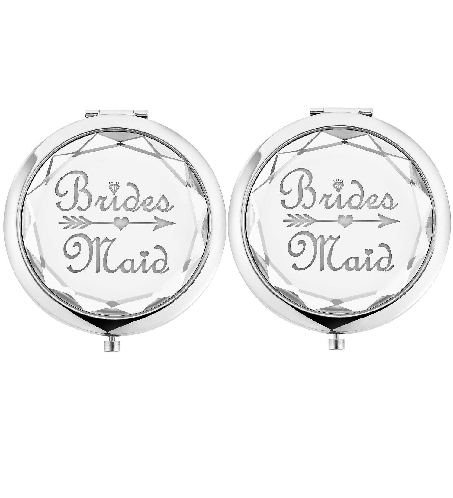 Bachelorette Party Gifts- 2 Pack Crystal Compact Makeup Mirrors for Bride and Bridesmaids in Silver - Wedding Bridal Party Proposal Gifts - Buy Online on GoSupps.com