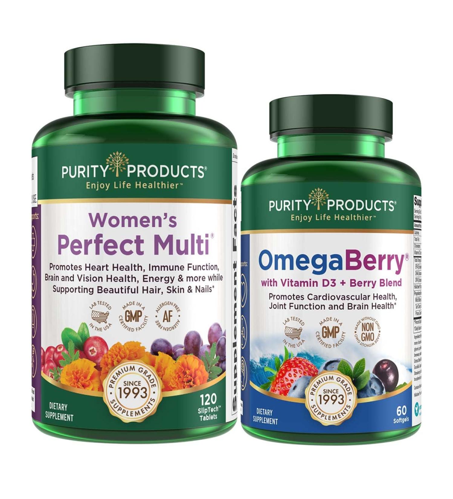 Purity Products Women s Perfect Multi + OmegaBerry Fish Oil Women's Multi (Supports Urinary Tract Health Immune Bone Hair Skin Nails + More) - OmegaBerry (1250mg Omega-3 Vitamin D3 + More) - Buy Online on GoSupps.com