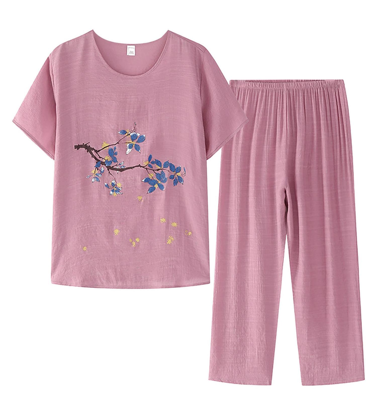 WILLBEST Women's Two Piece Outfit Lounge Sets Linen Short Sleeve Top with Lounge Pants Y2K Tracksuit Sets 3744-eaooh-e-pink 3XL - Buy Online on GoSupps.com